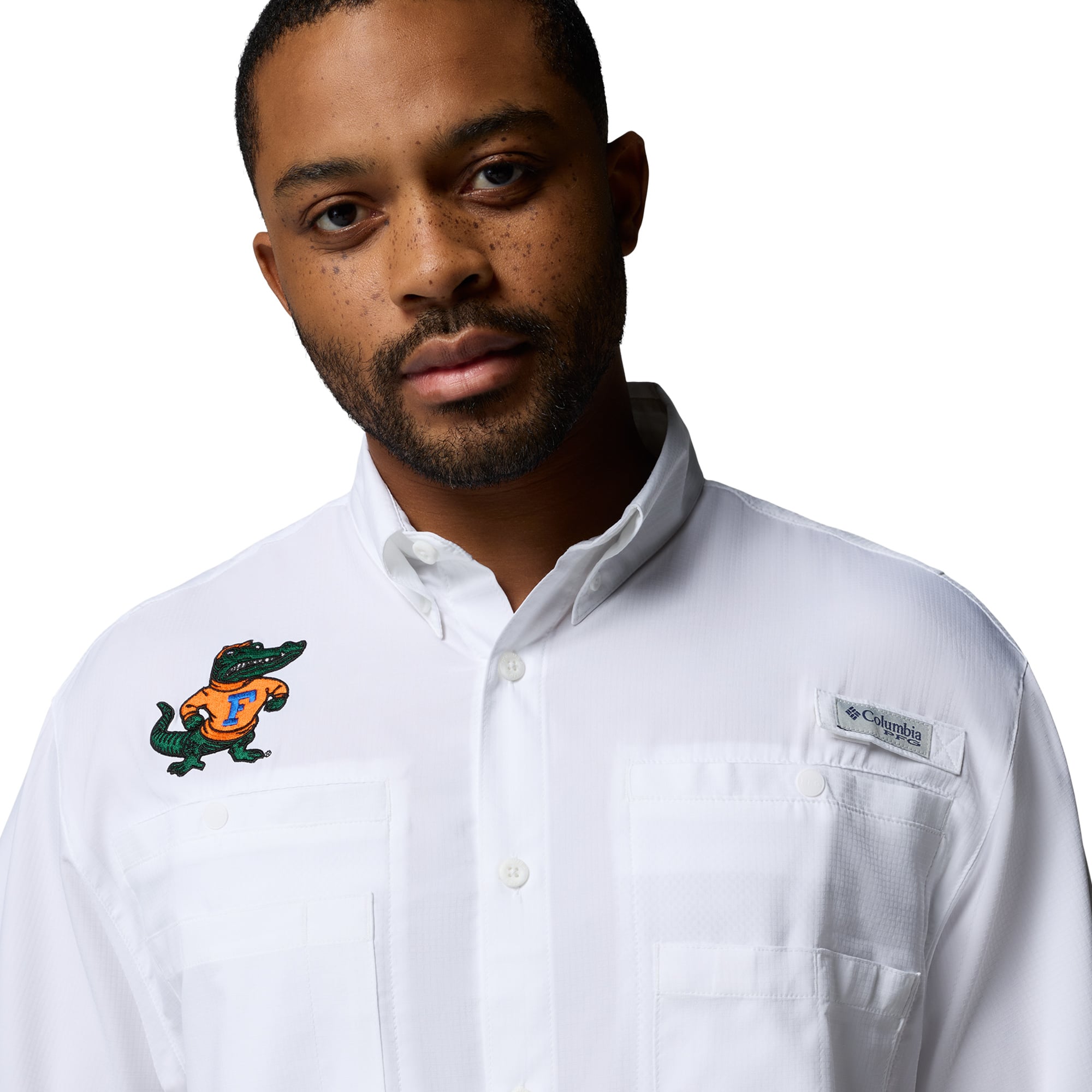 Chemise boutonnée Columbia blanche Florida Gators Tamiami Omni-Shade pour homme