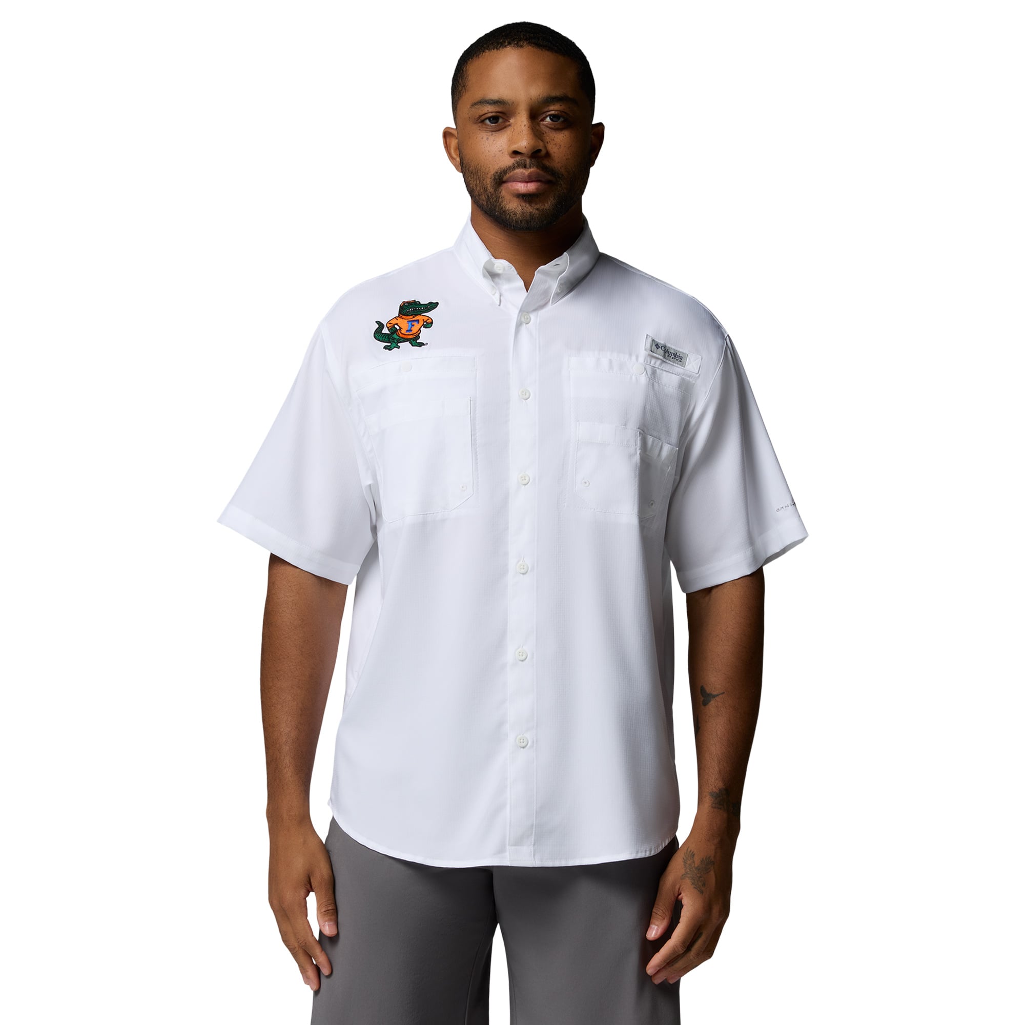 Chemise boutonnée Columbia blanche Florida Gators Tamiami Omni-Shade pour homme