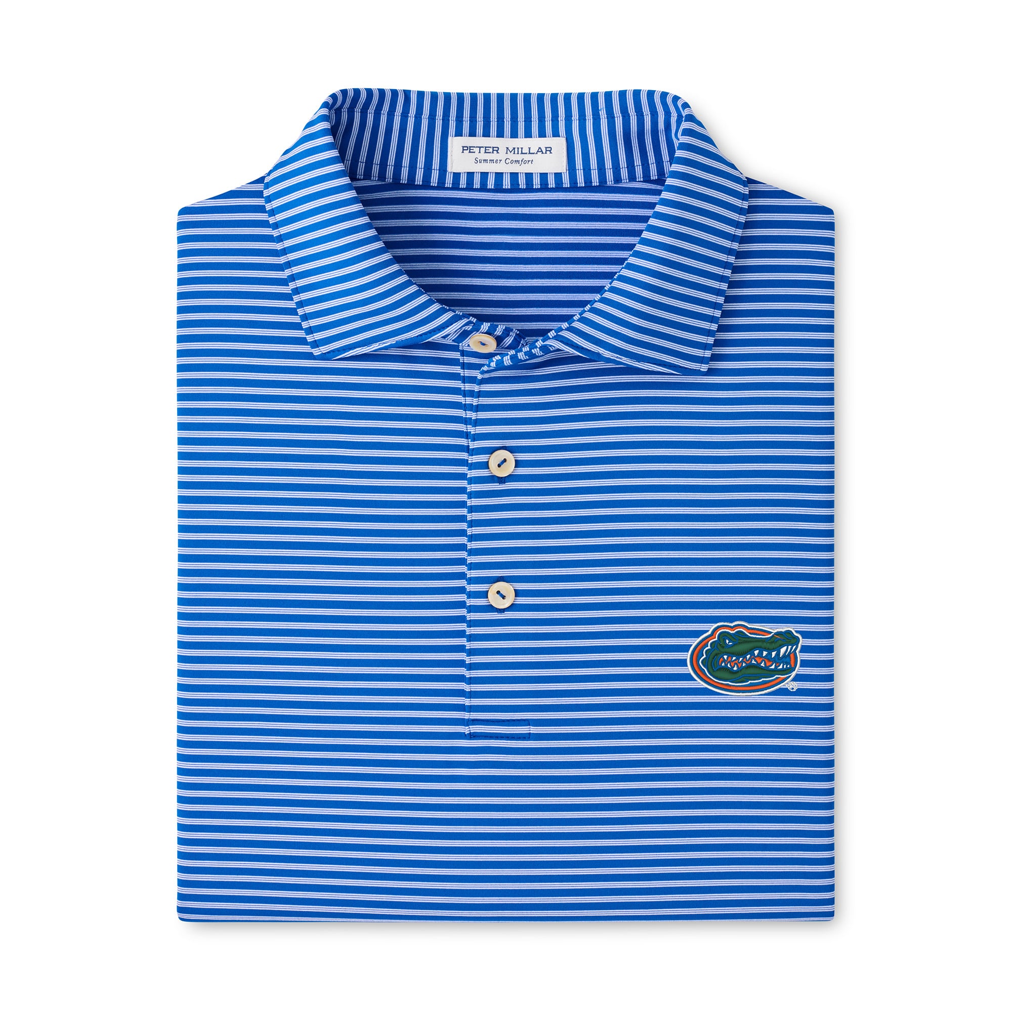 Men's Peter Millar Royal Florida Gators Tiebreaker Performance Jersey Stripe Polo
