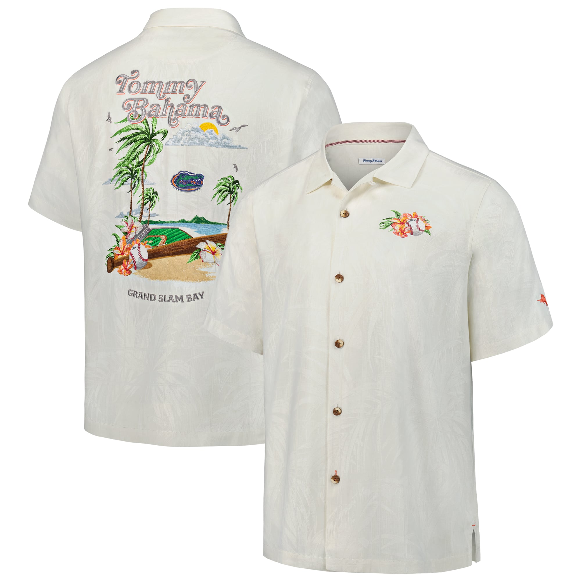 Chemise boutonnée blanche Tommy Bahama pour homme, Florida Gators, Grand Slam Bay Camp