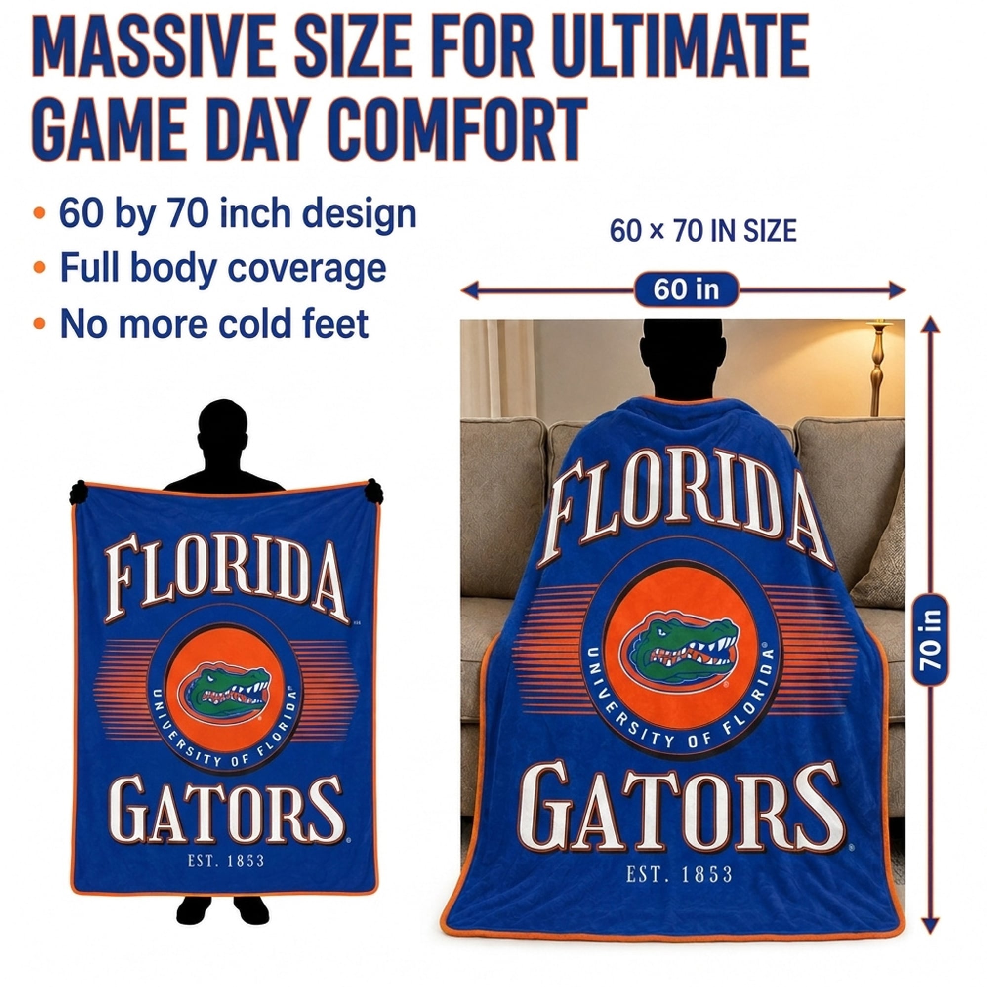 Couverture Pegasus Florida Gators Spotlight Arch 60" x 70" ultra douce