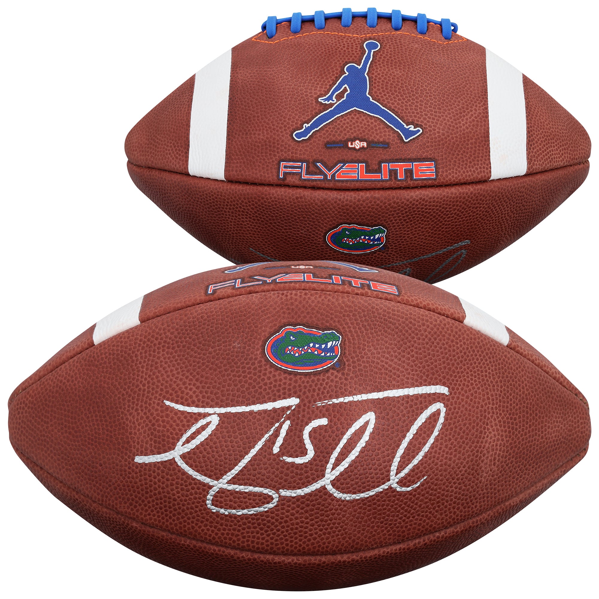 Ballon de football américain Jordan Brand Fly Elite 2025 autographié par Tim Tebow, des Florida Gators.