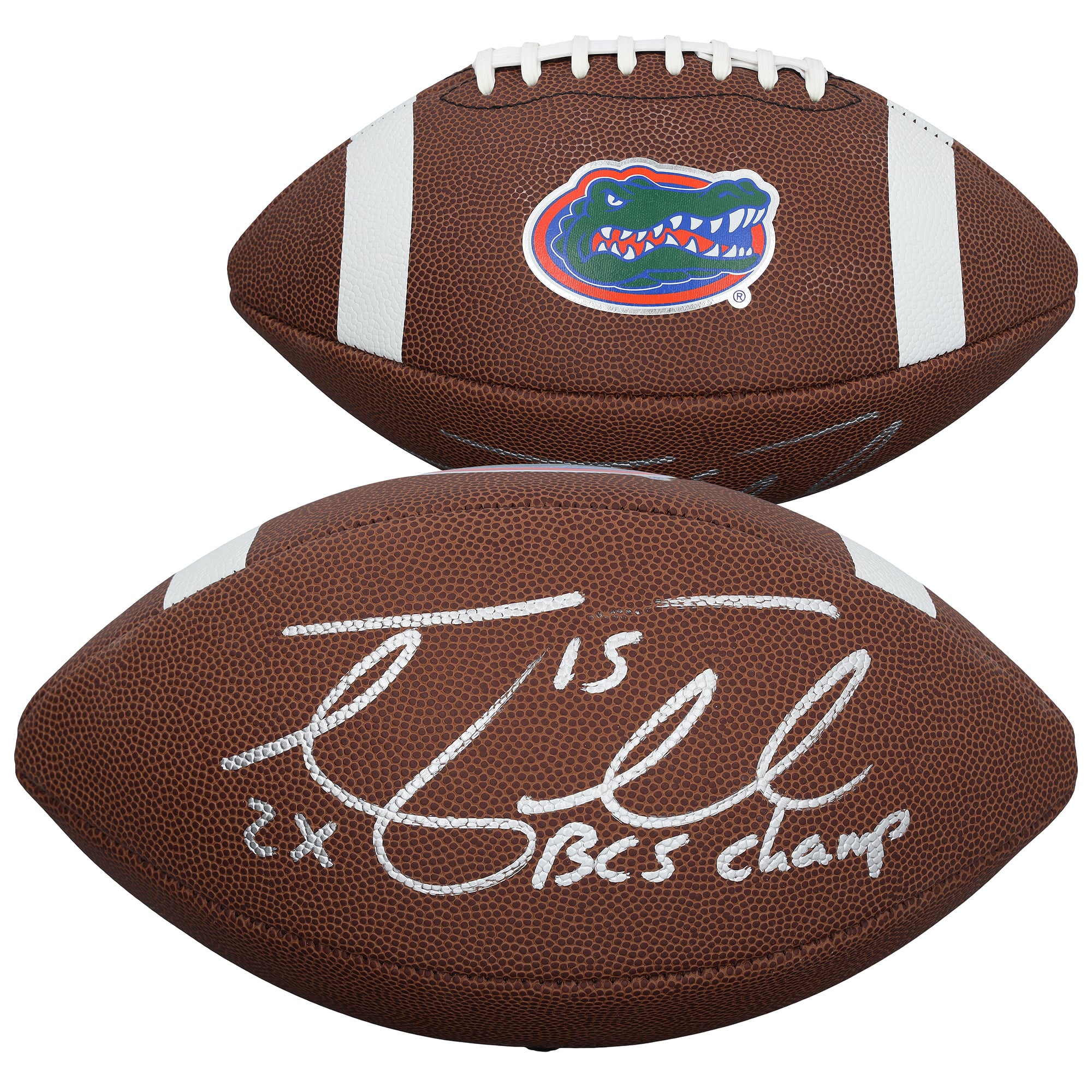 Ballon de football américain réplique Nike autographié par Tim Tebow des Florida Gators avec inscription « 2x BCS Champ »