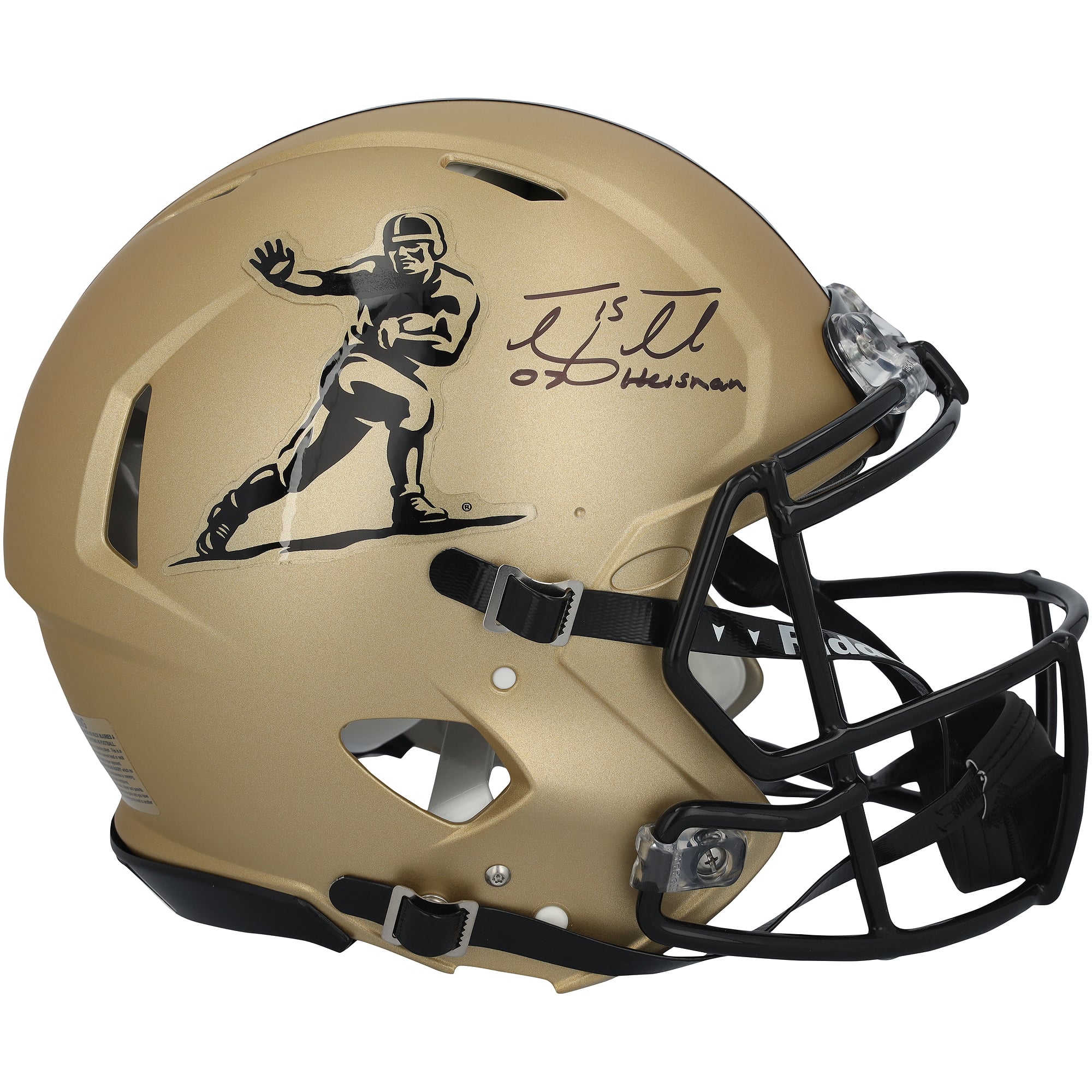 Casque Riddell Heisman Gold Speed ​​Authentic autographié par Tim Tebow, joueur des Florida Gators, avec inscription « Heisman 2007 ».