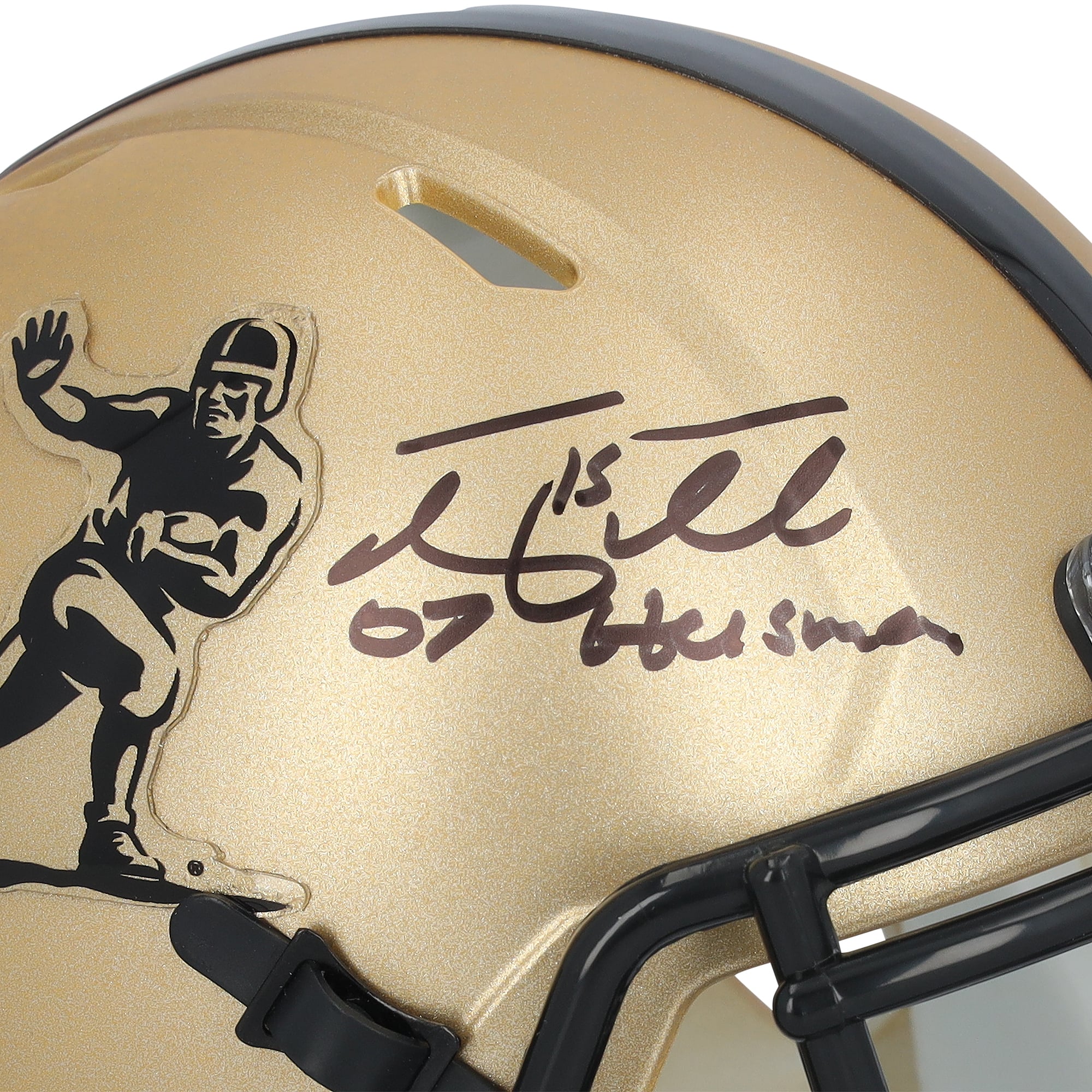 Casque miniature Riddell Heisman Gold Speed ​​autographié par Tim Tebow des Florida Gators, avec inscription « Heisman 2007 ».