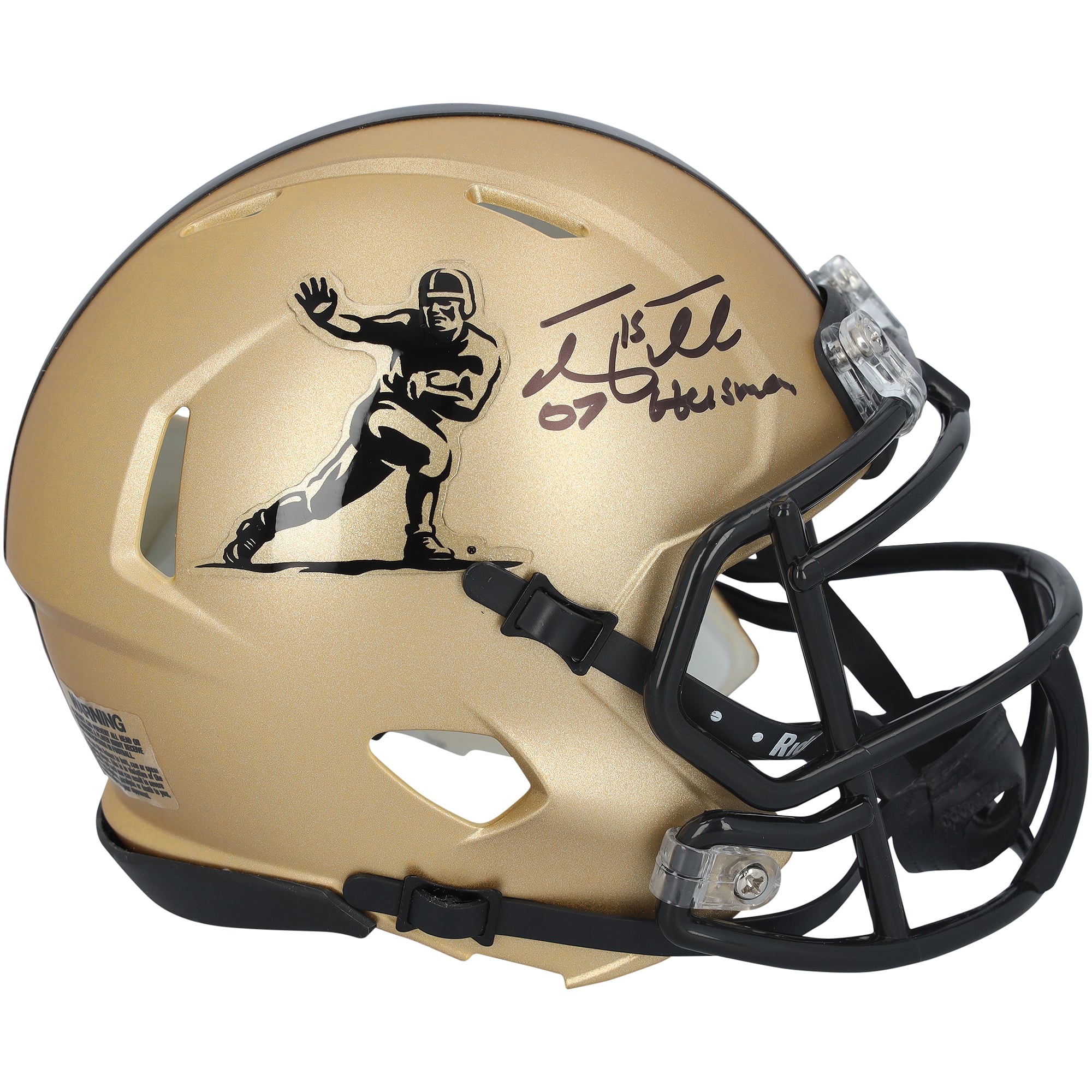 Casque miniature Riddell Heisman Gold Speed ​​autographié par Tim Tebow des Florida Gators, avec inscription « Heisman 2007 ».