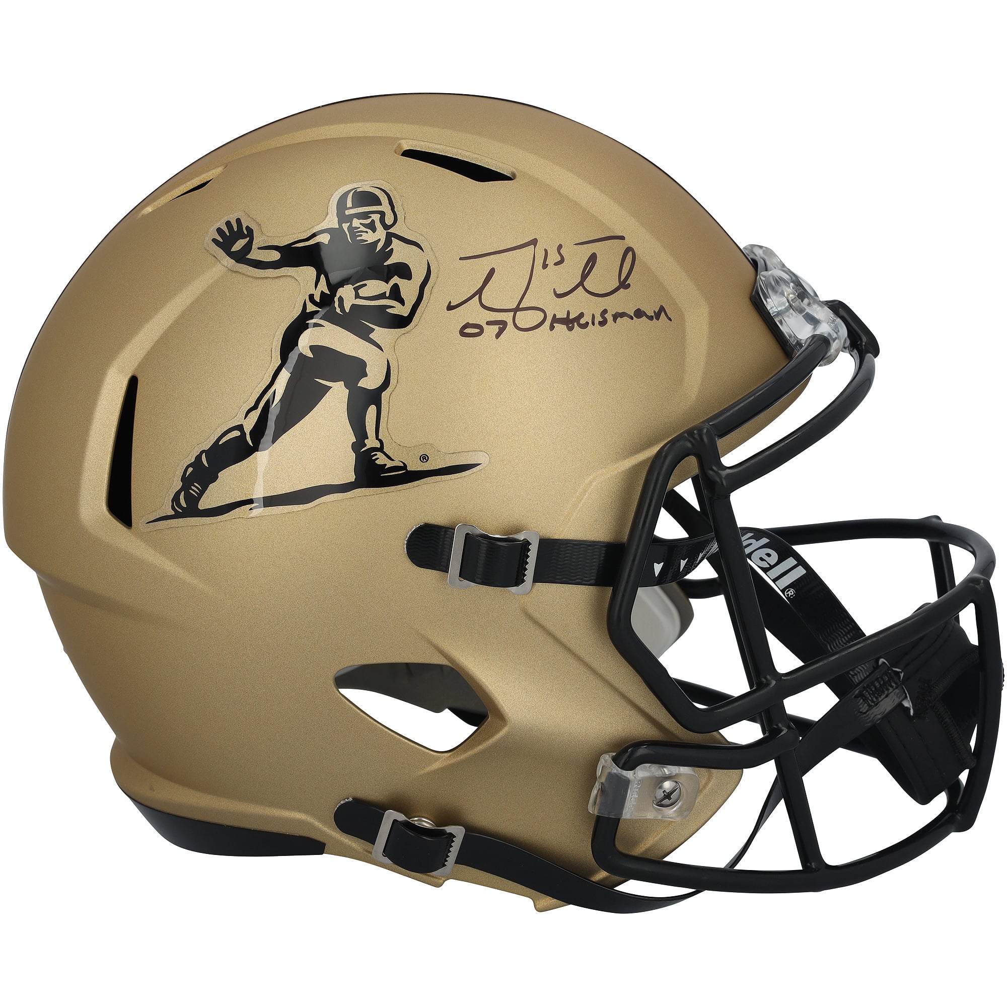 Casque réplique Riddell Heisman Gold Speed ​​autographié par Tim Tebow, joueur des Florida Gators, avec inscription « Heisman 2007 ».