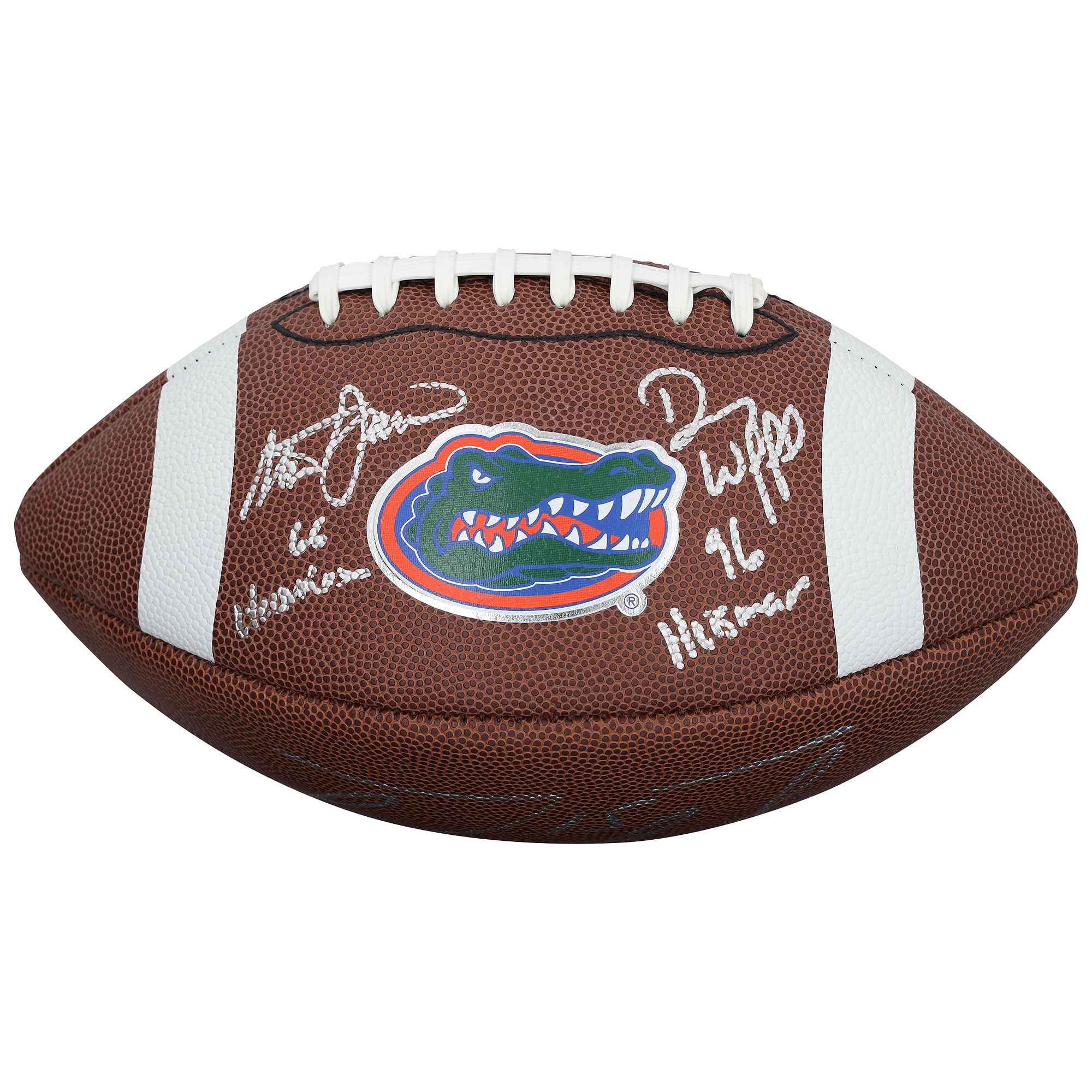 Ballon de football Nike réplique autographié par Tim Tebow, Steve Spurrier et Danny Wuerffel des Florida Gators, avec de multiples inscriptions.
