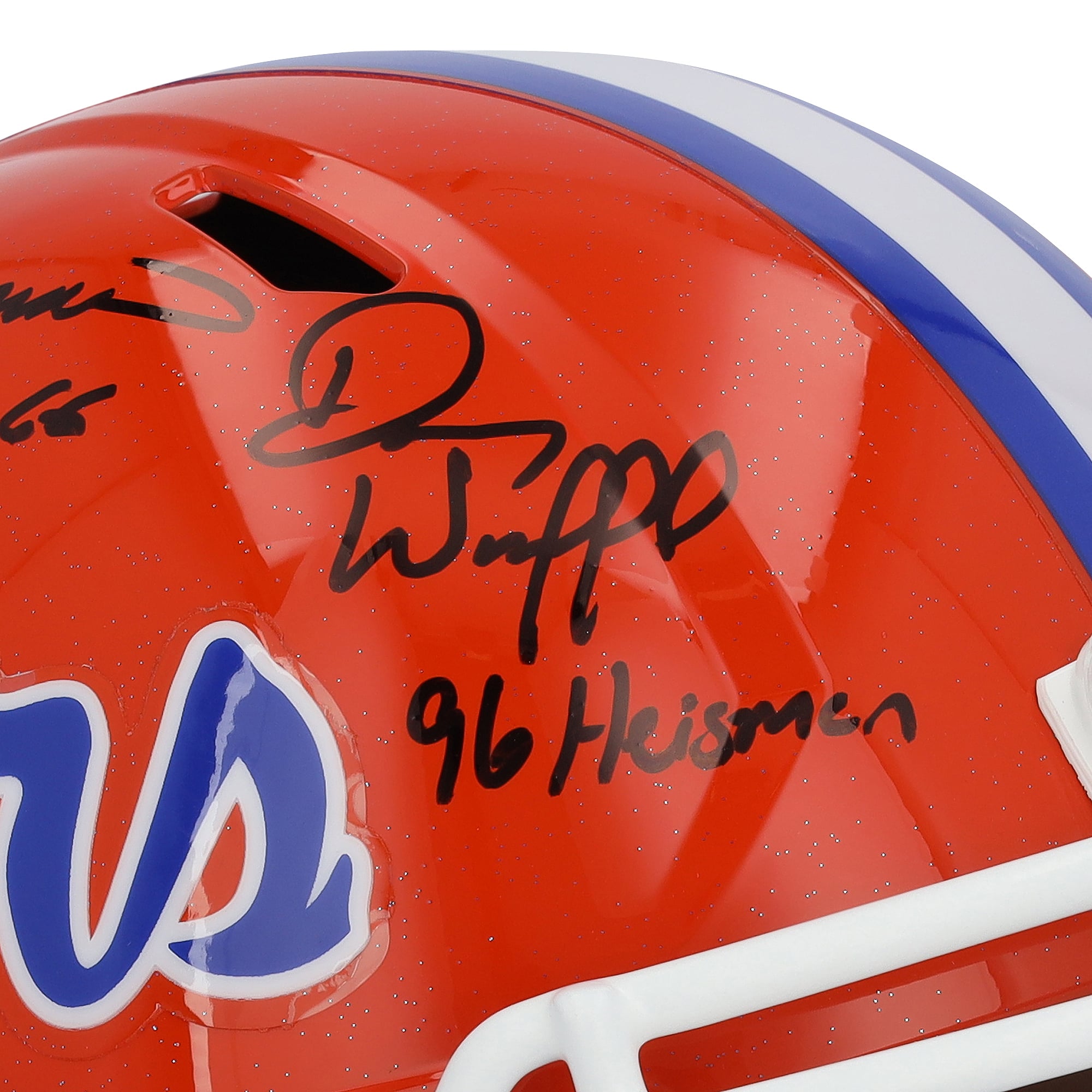 Casque réplique Riddell Speed ​​des Florida Gators, autographié par Tim Tebow, Steve Spurrier et Danny Wuerffel, avec plusieurs inscriptions.