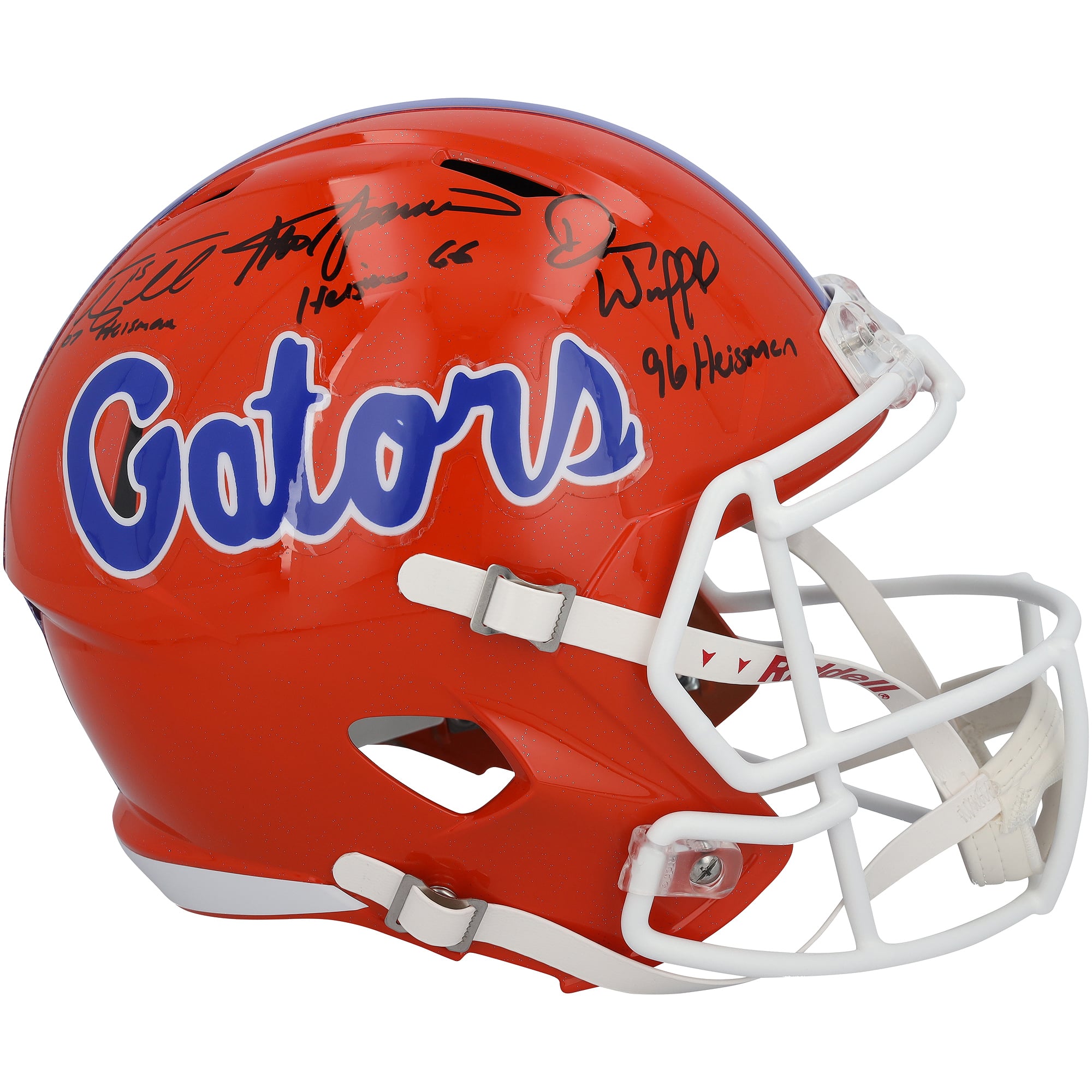 Casque réplique Riddell Speed ​​des Florida Gators, autographié par Tim Tebow, Steve Spurrier et Danny Wuerffel, avec plusieurs inscriptions.