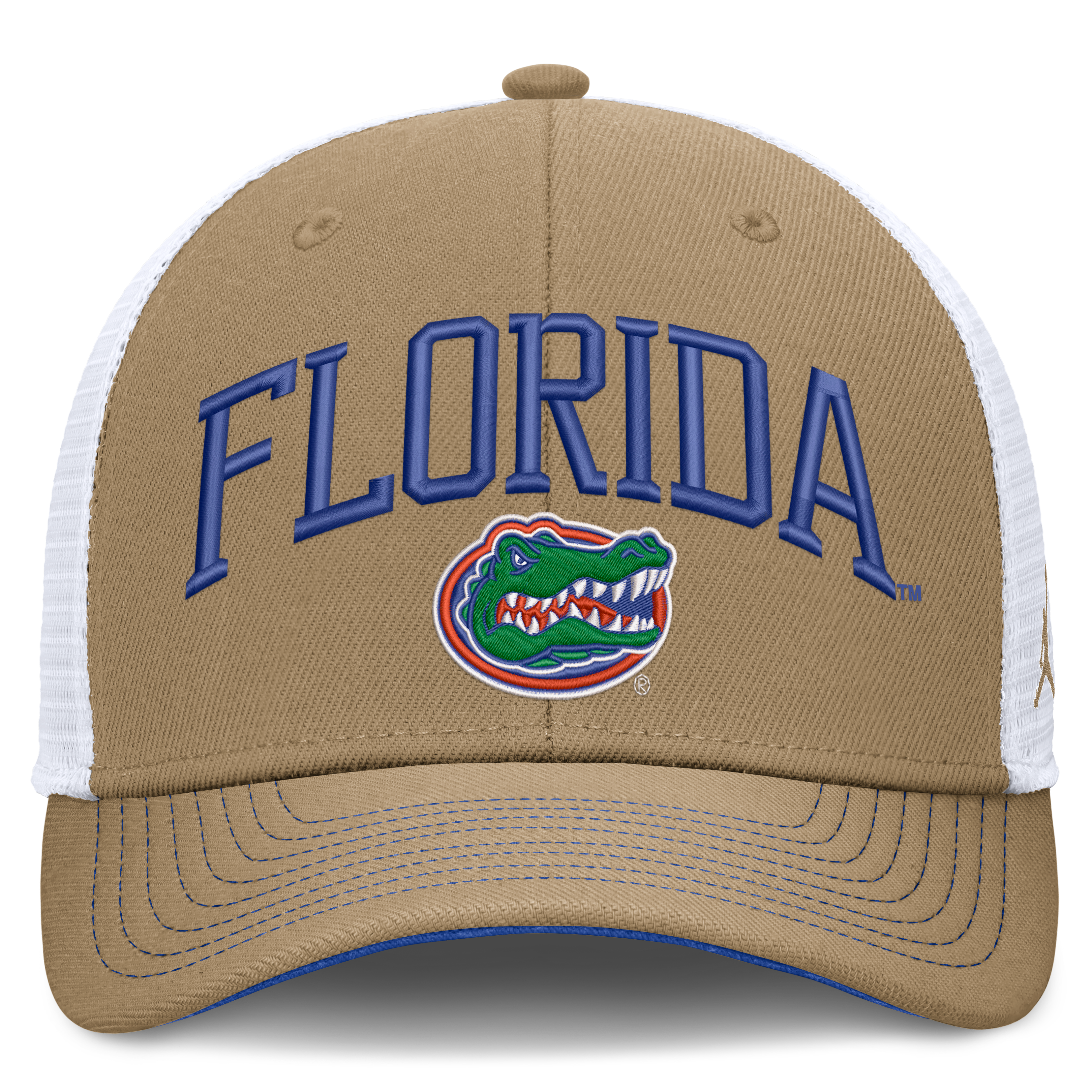 Casquette trucker unisexe Jordan Brand beige/blanche Florida Gators Dri-FIT Primetime à design arqué et ajustable