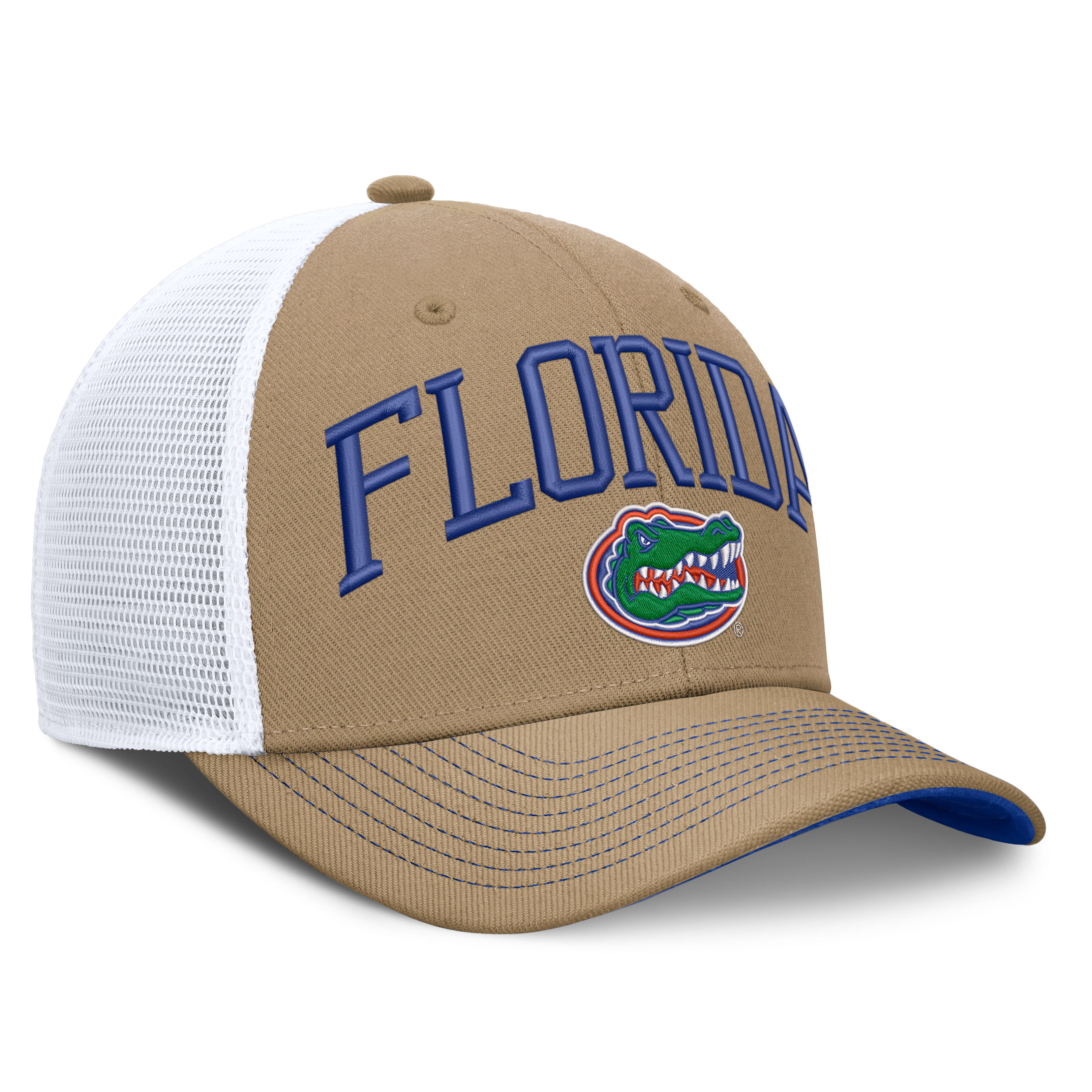 Casquette trucker unisexe Jordan Brand beige/blanche Florida Gators Dri-FIT Primetime à design arqué et ajustable