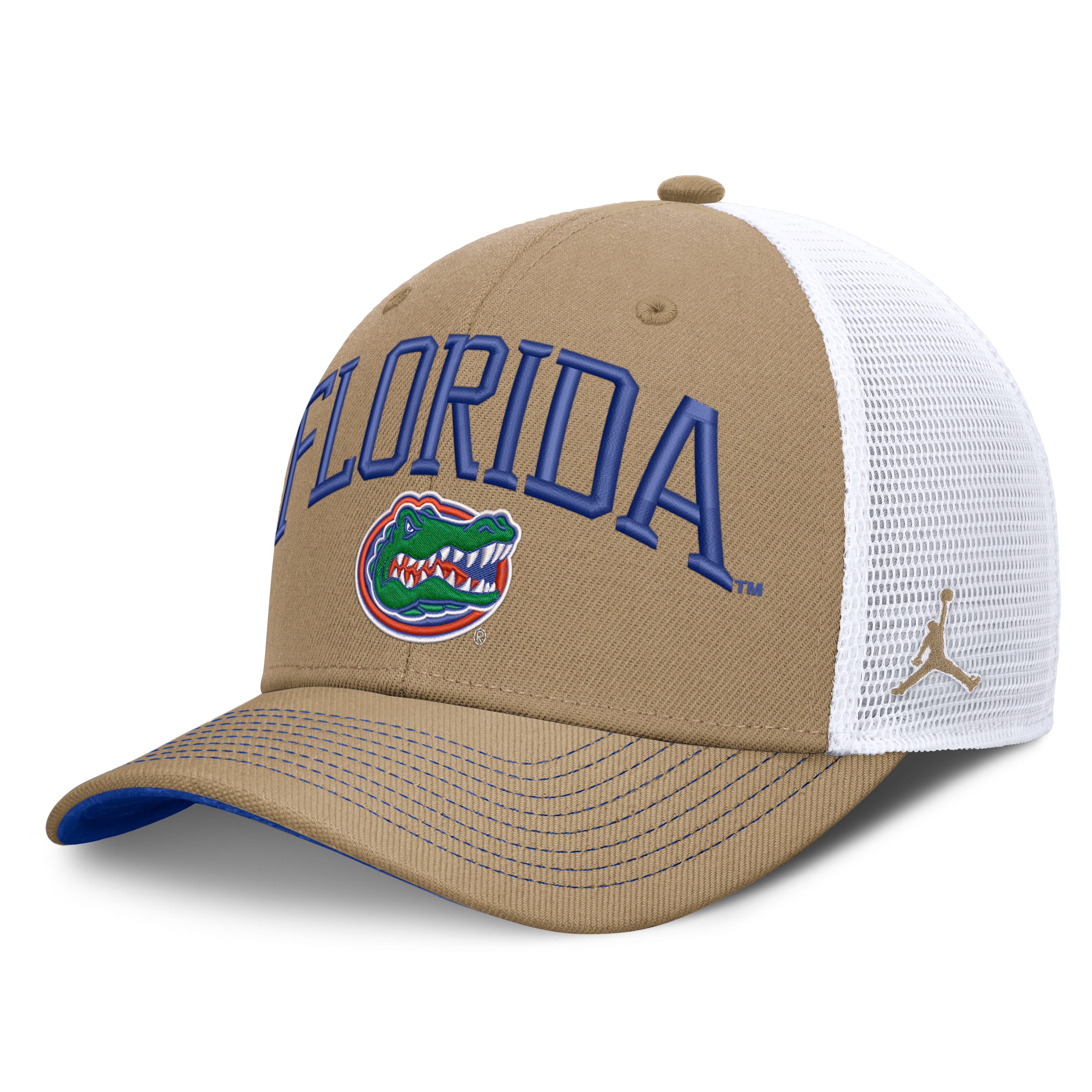 Casquette trucker unisexe Jordan Brand beige/blanche Florida Gators Dri-FIT Primetime à design arqué et ajustable