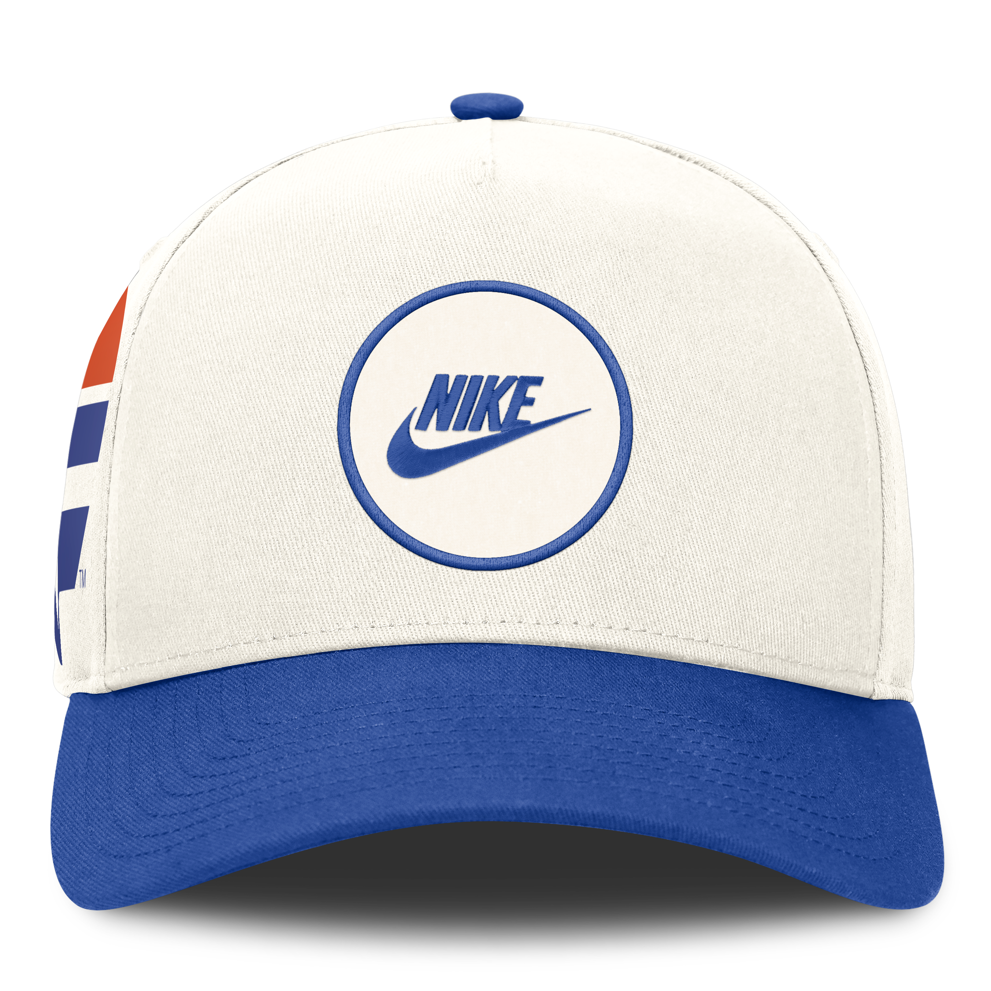 Casquette unisexe Nike blanche/bleu roi Florida Gators Rise avec logo latéral et technologie Dri-FIT ajustable