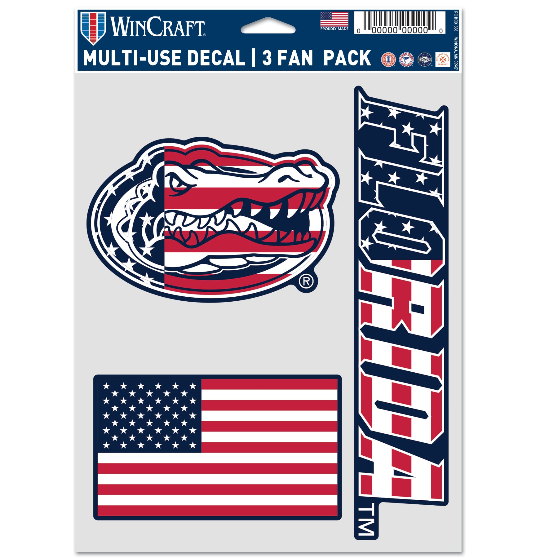 Ensemble de trois autocollants WinCraft Florida Gators pour supporters, étoiles et rayures