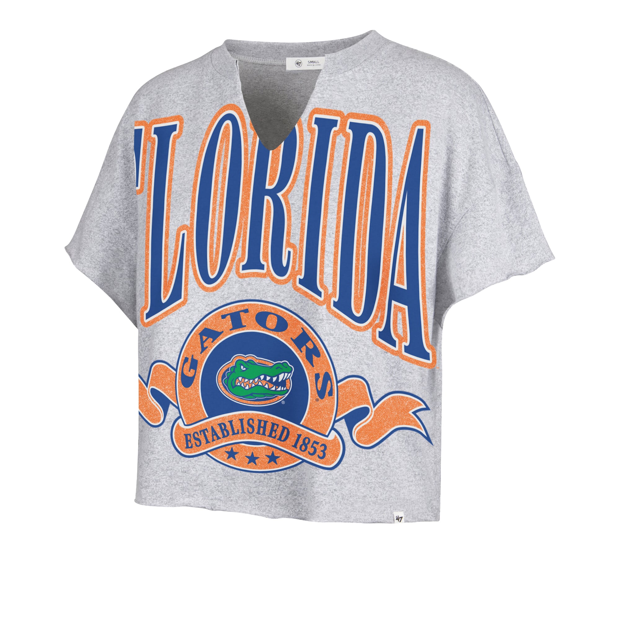 T-shirt oversize à col cranté pour femmes, modèle '47 Gray Florida Gators Banners Out
