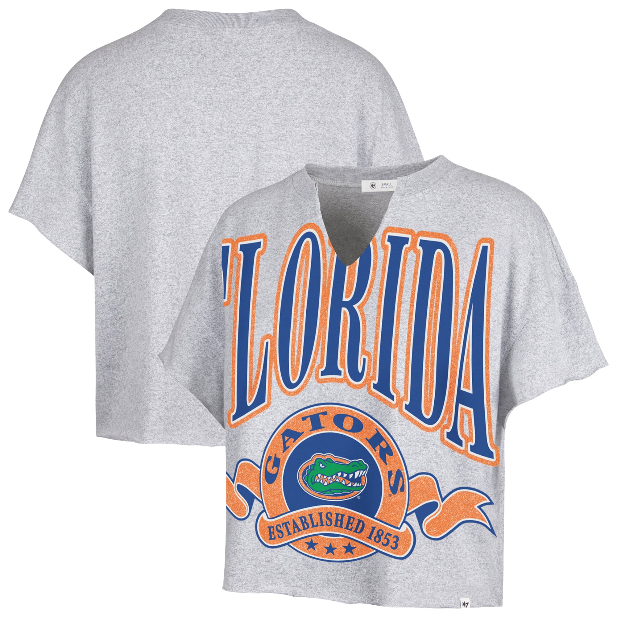 Women's '47 Gray Florida Gators Banners Out Oversized Notch-Neck T-Shirt