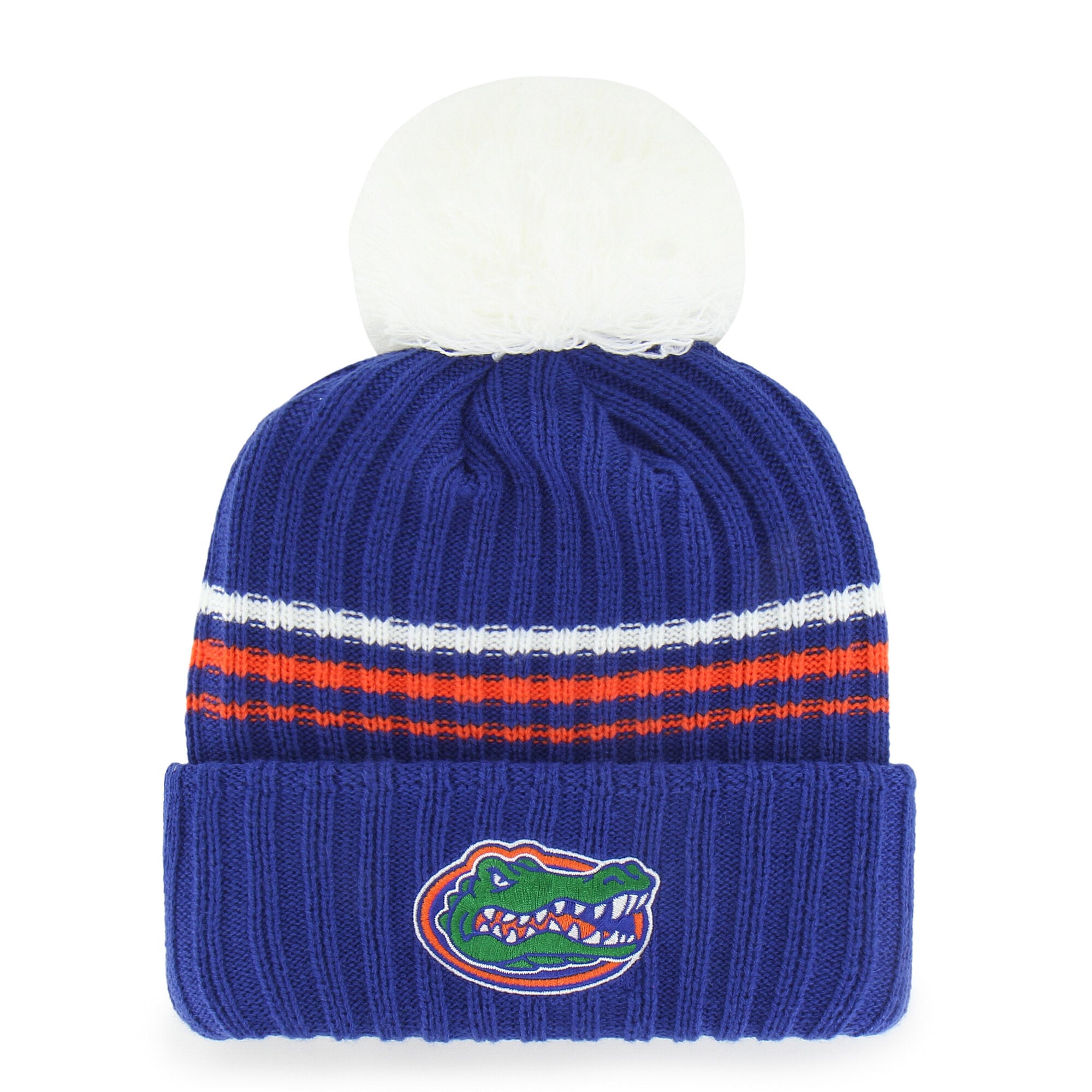 Bonnet tricoté à pompon et inscription duveteuse « Royal Florida Gators » pour femme (modèle 47)