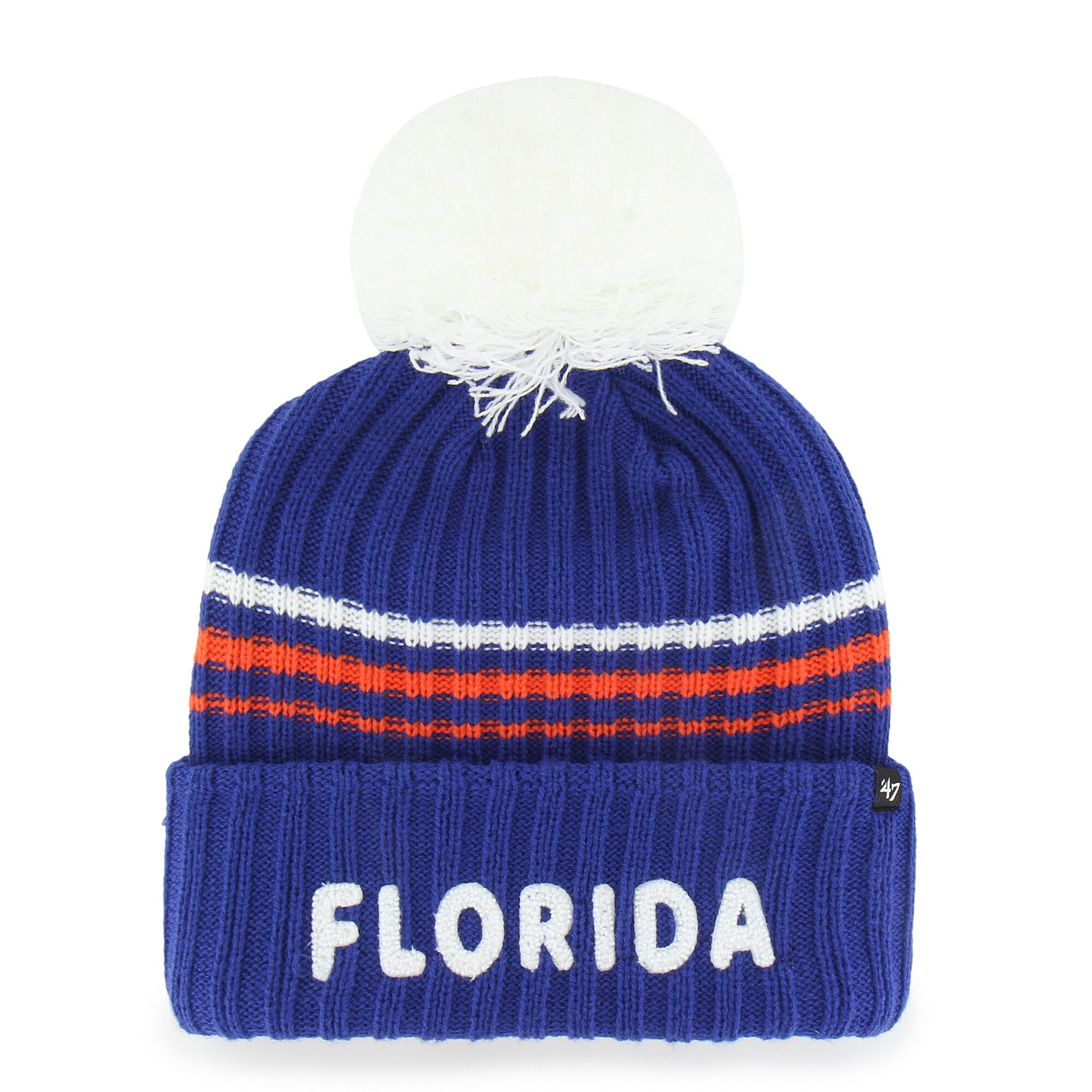 Bonnet tricoté à pompon et inscription duveteuse « Royal Florida Gators » pour femme (modèle 47)