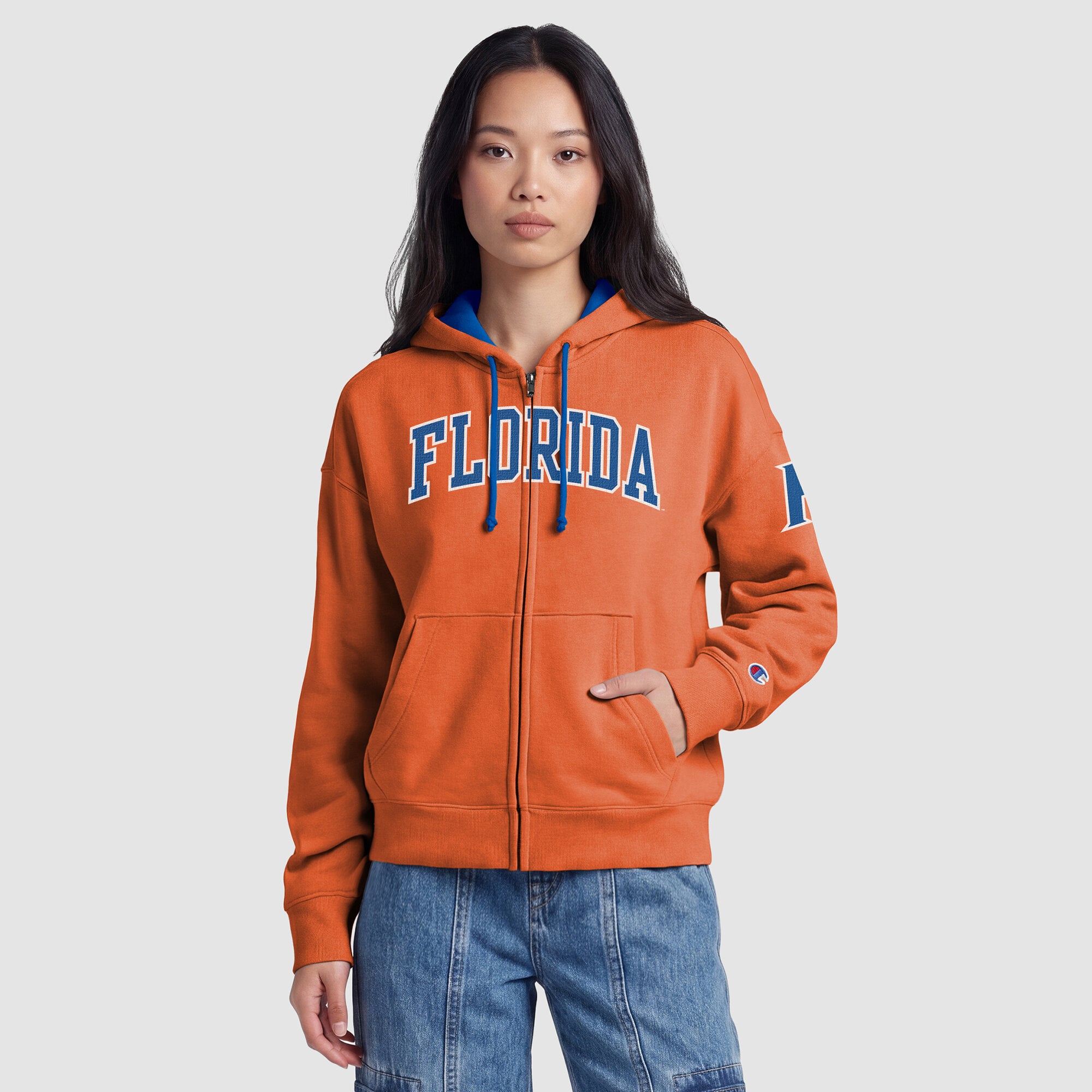 Sweat à capuche zippé en polaire Champion orange Florida Gators Arch pour femme