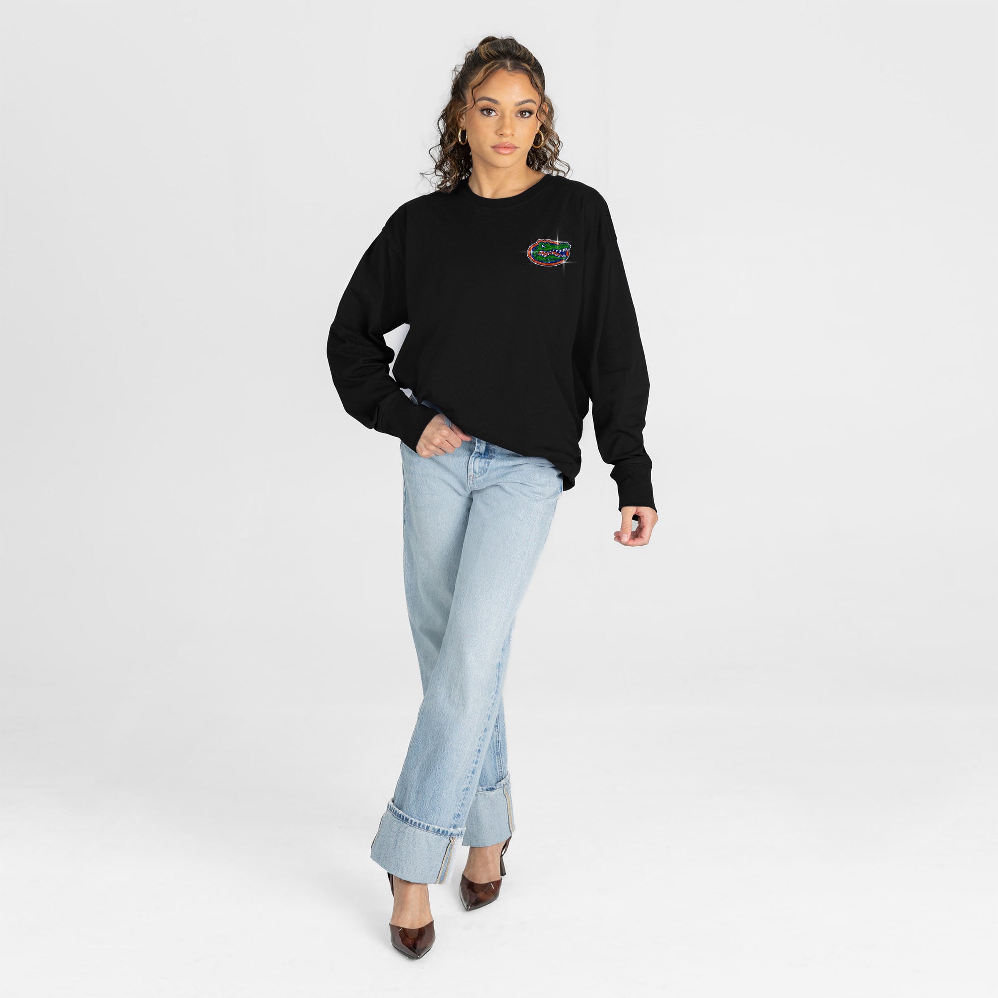 T-shirt à manches longues noir strass « Light It Up » de la collection Gameday Couture pour femmes marque Florida Gators