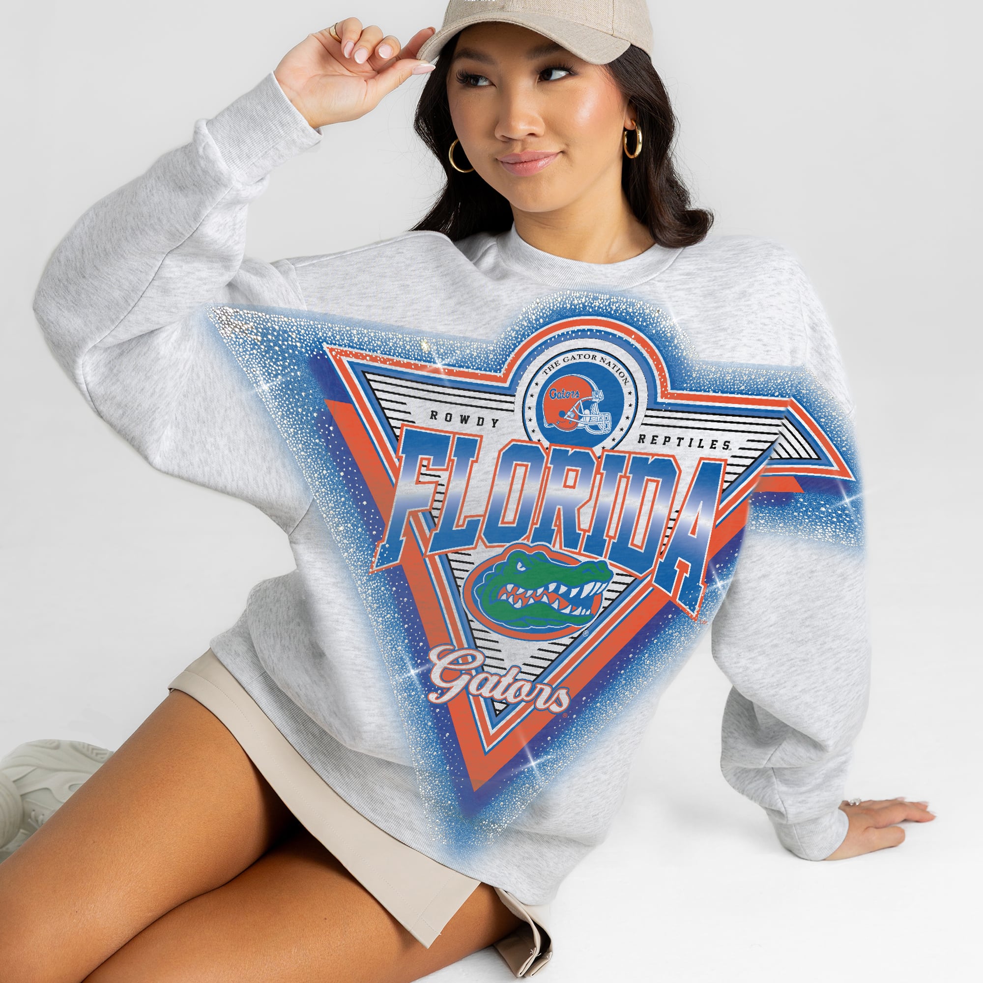 Sweat-shirt oversize en polaire pour femme, gris, orné de strass, des Florida Gators, collection Gameday Couture.