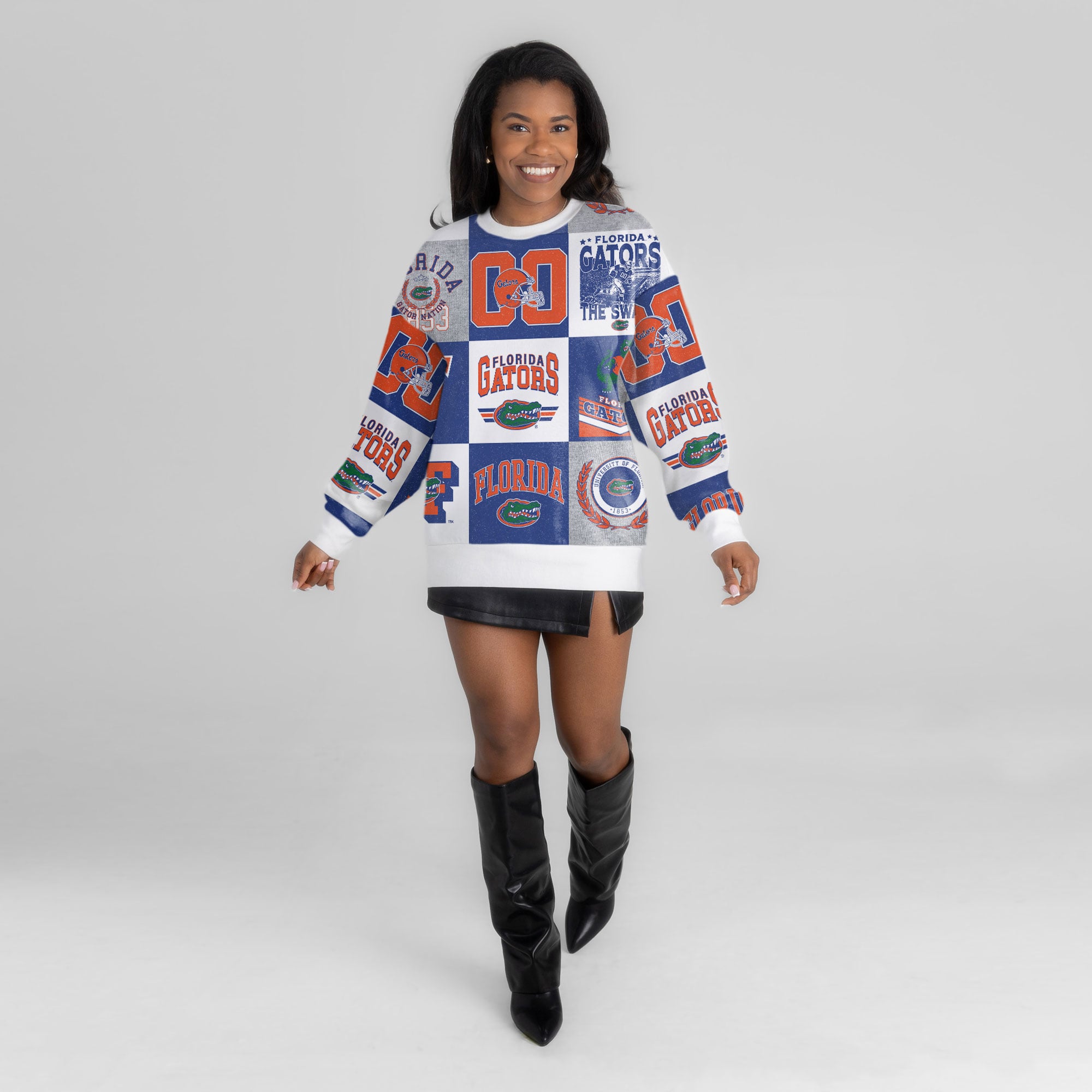 Pull à manches longues patchwork « Highlight Reel » des Royal Florida Gators pour femmes, collection Gameday Couture.