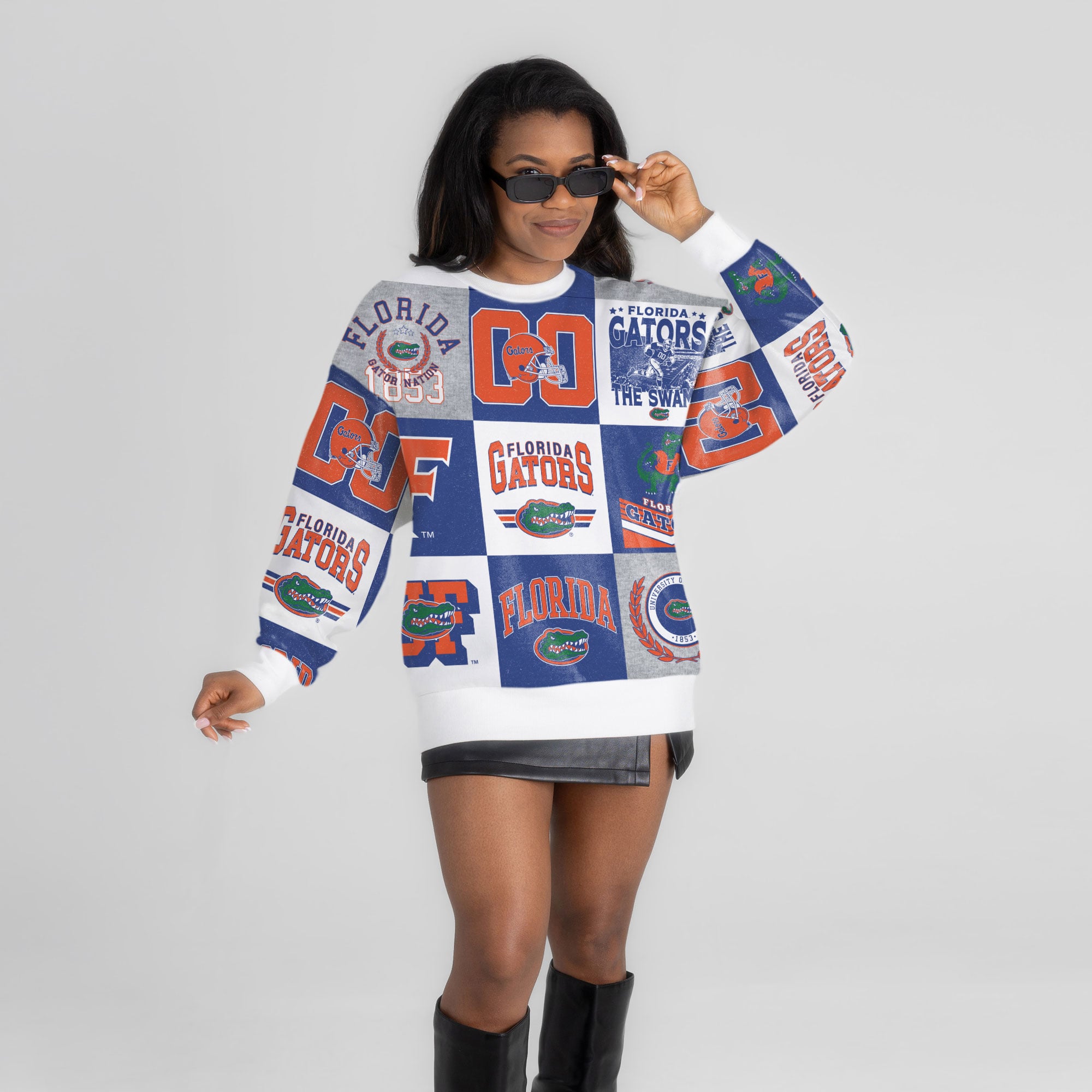 Pull à manches longues patchwork « Highlight Reel » des Royal Florida Gators pour femmes, collection Gameday Couture.