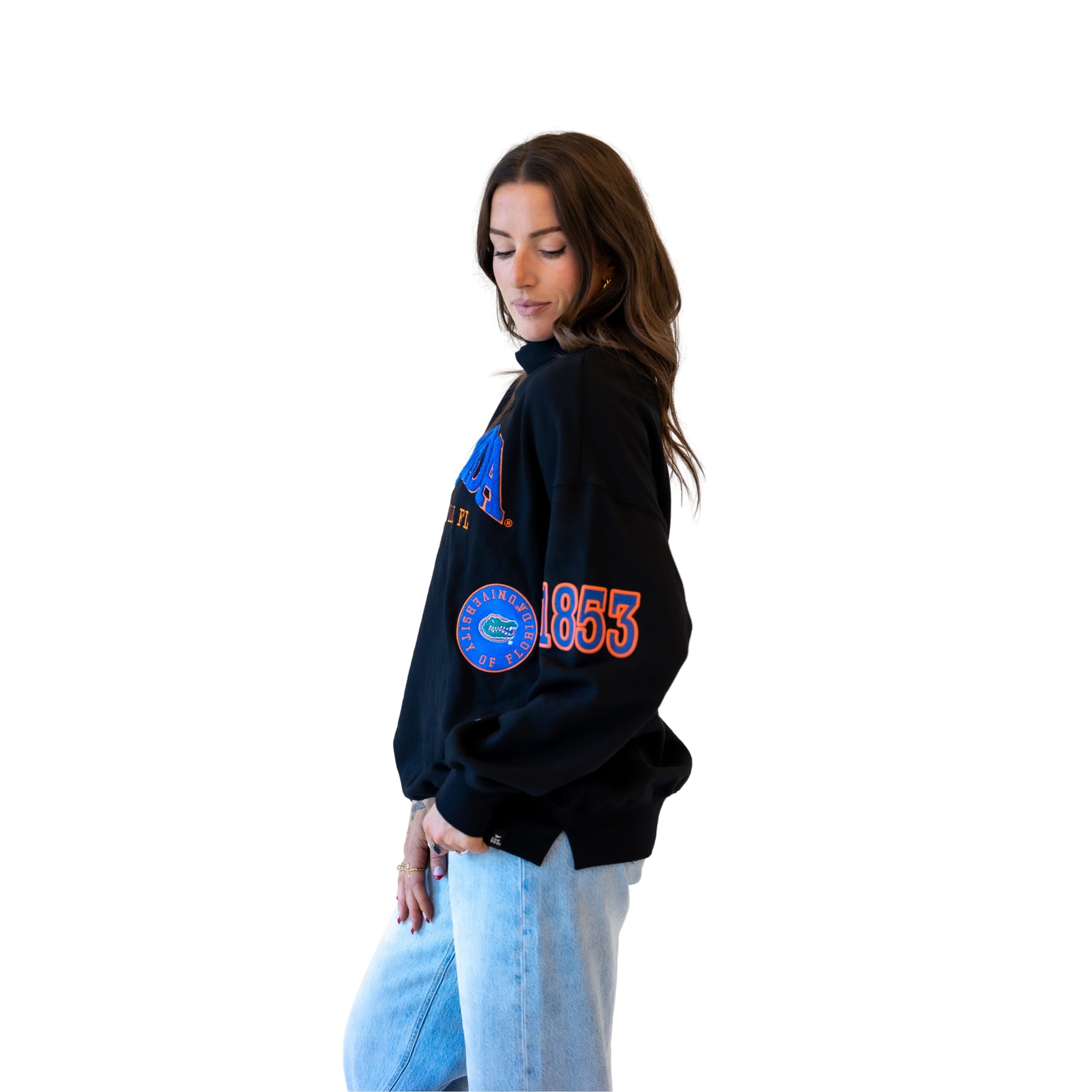 Sweat-shirt à col montant noir écusson des Florida Gators pour femmes, idéal les jours de match