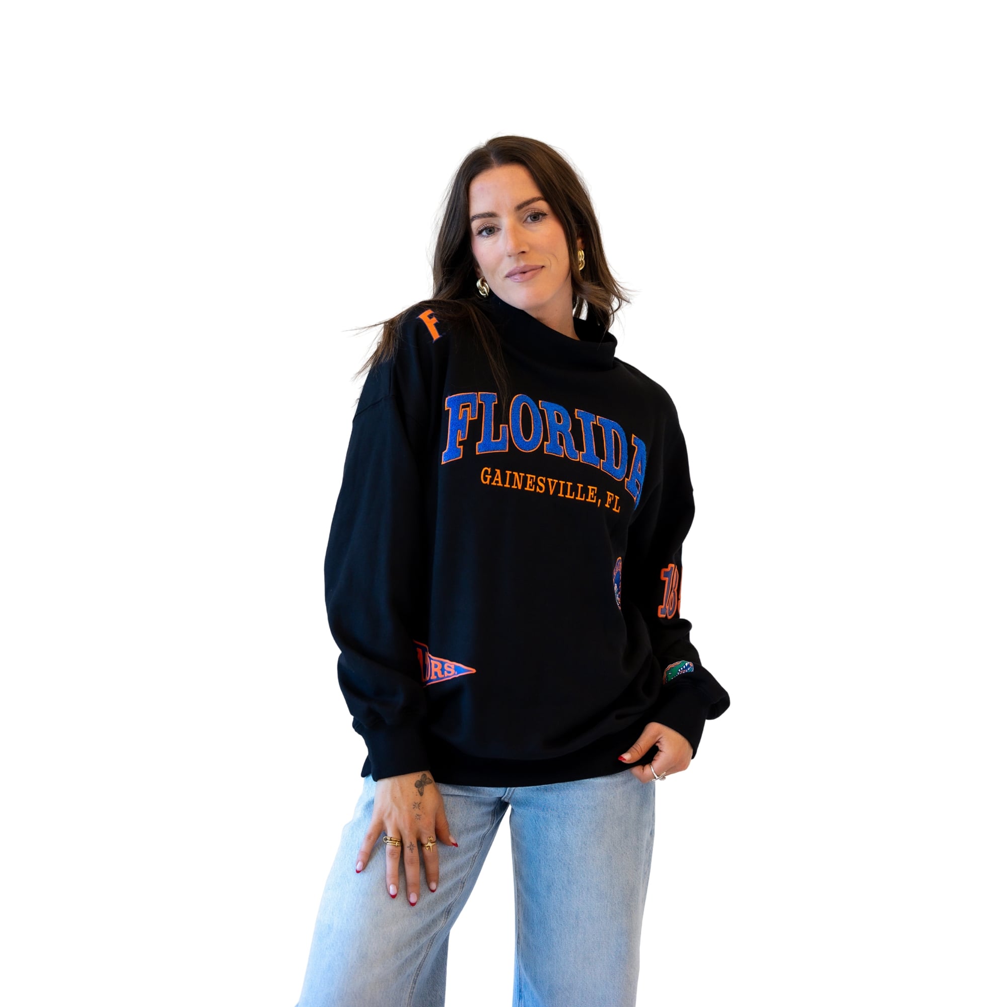 Sweat-shirt à col montant noir écusson des Florida Gators pour femmes, idéal les jours de match