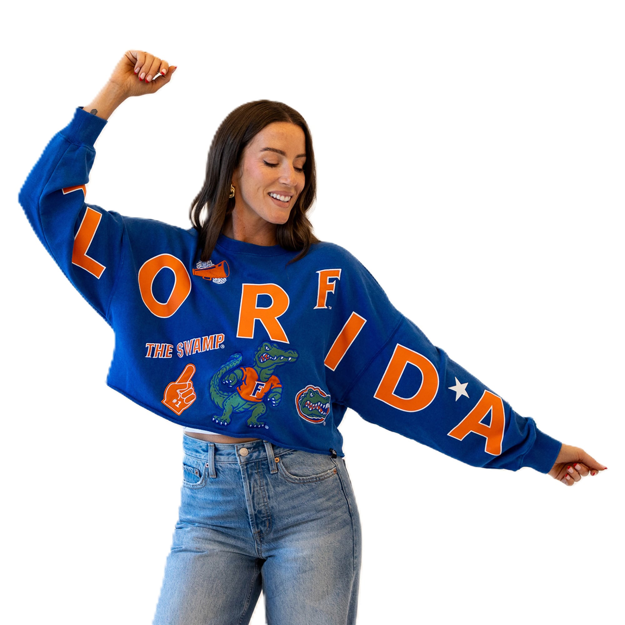 Sweat-shirt à écusson Royal Florida Gators pour femmes, modèle Phipps, jour de match.