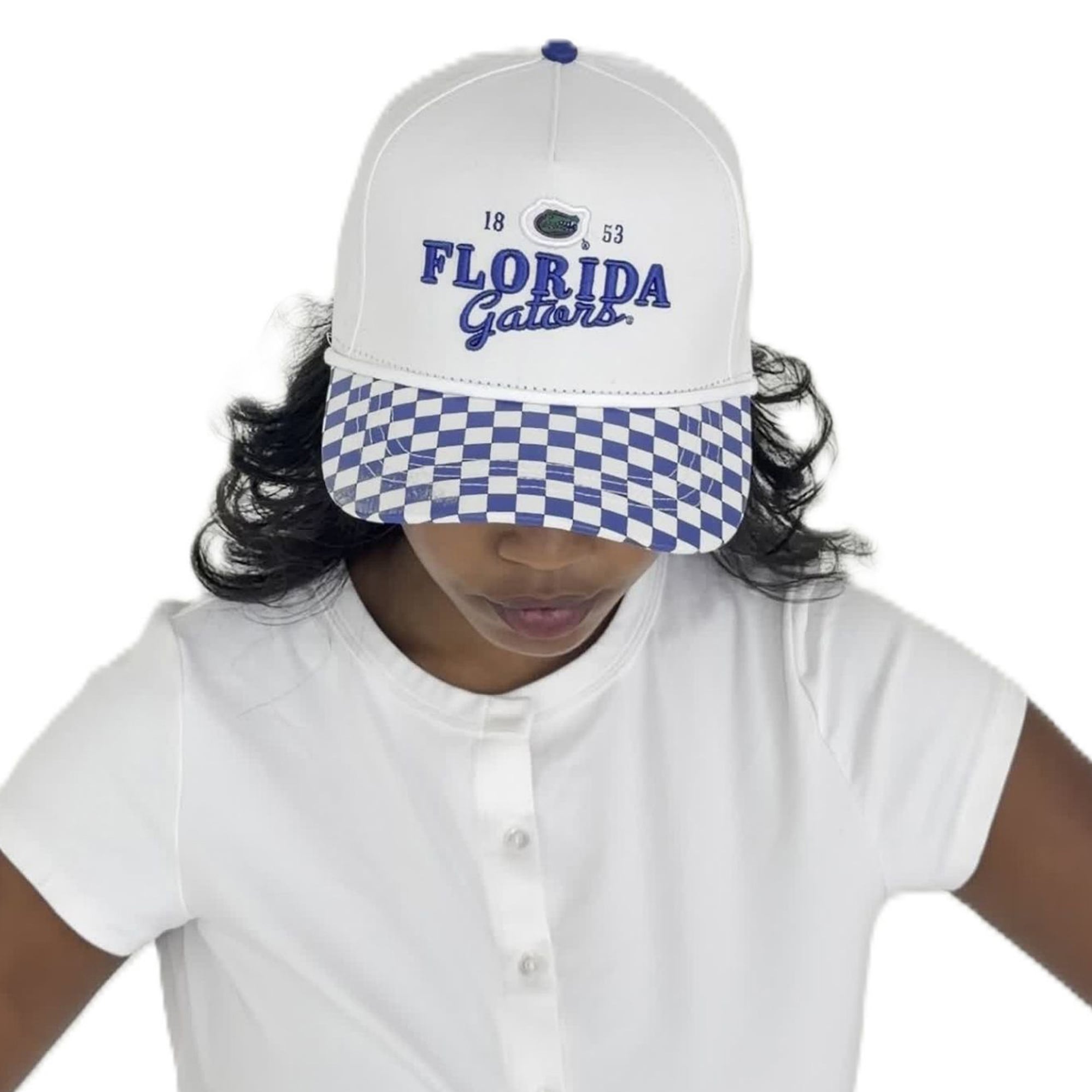 Casquette ajustable à 5 panneaux et à carreaux Albon blancs Florida Gators pour femmes, modèle Gameday Social.