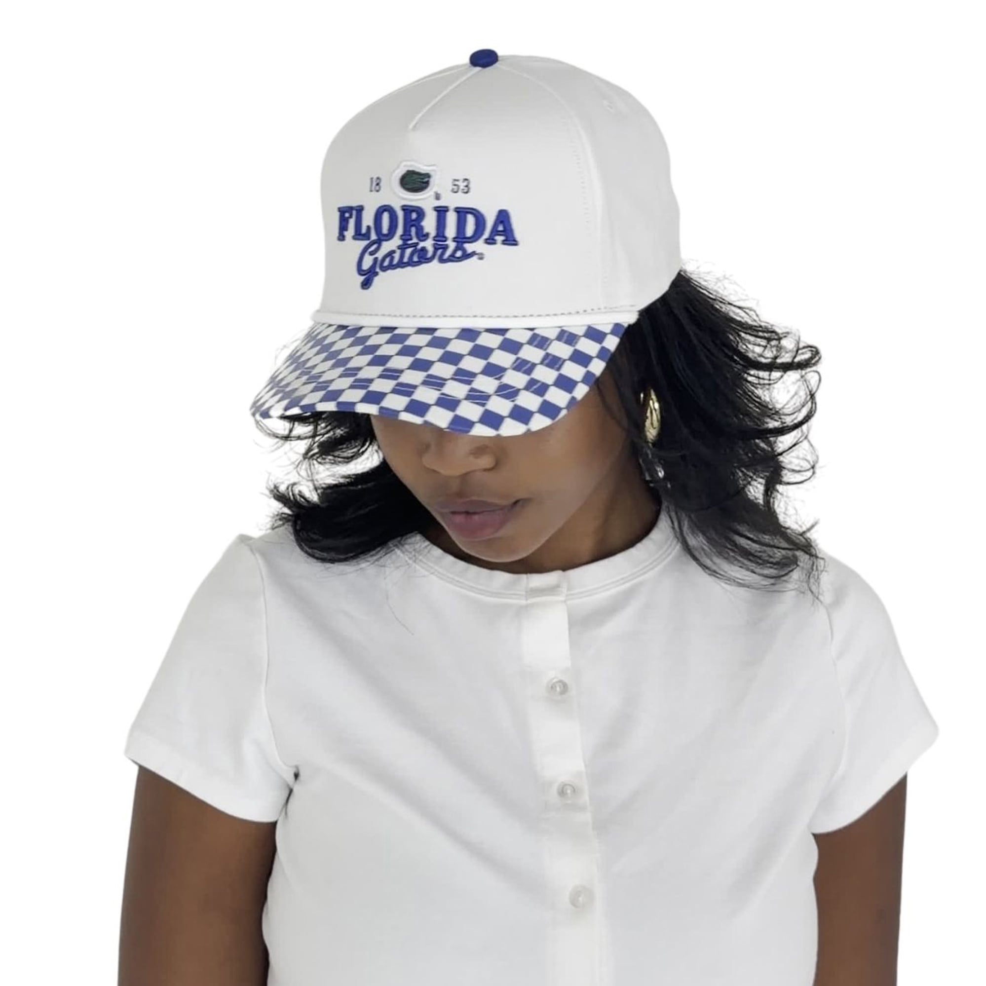 Casquette ajustable à 5 panneaux et à carreaux Albon blancs Florida Gators pour femmes, modèle Gameday Social.