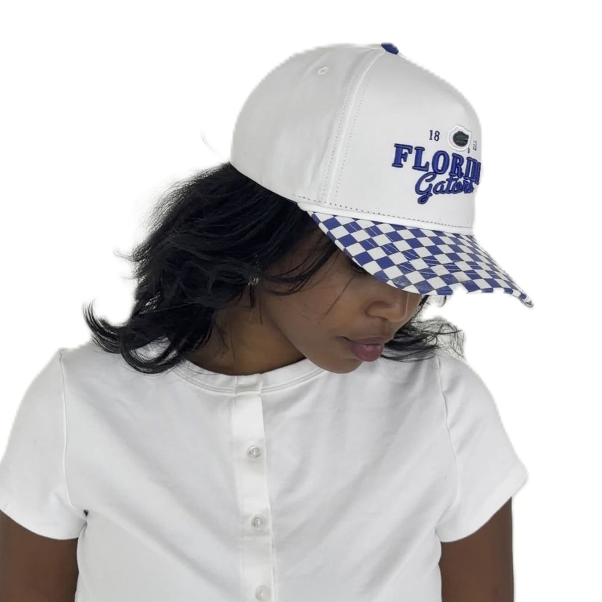 Casquette ajustable à 5 panneaux et à carreaux Albon blancs Florida Gators pour femmes, modèle Gameday Social.