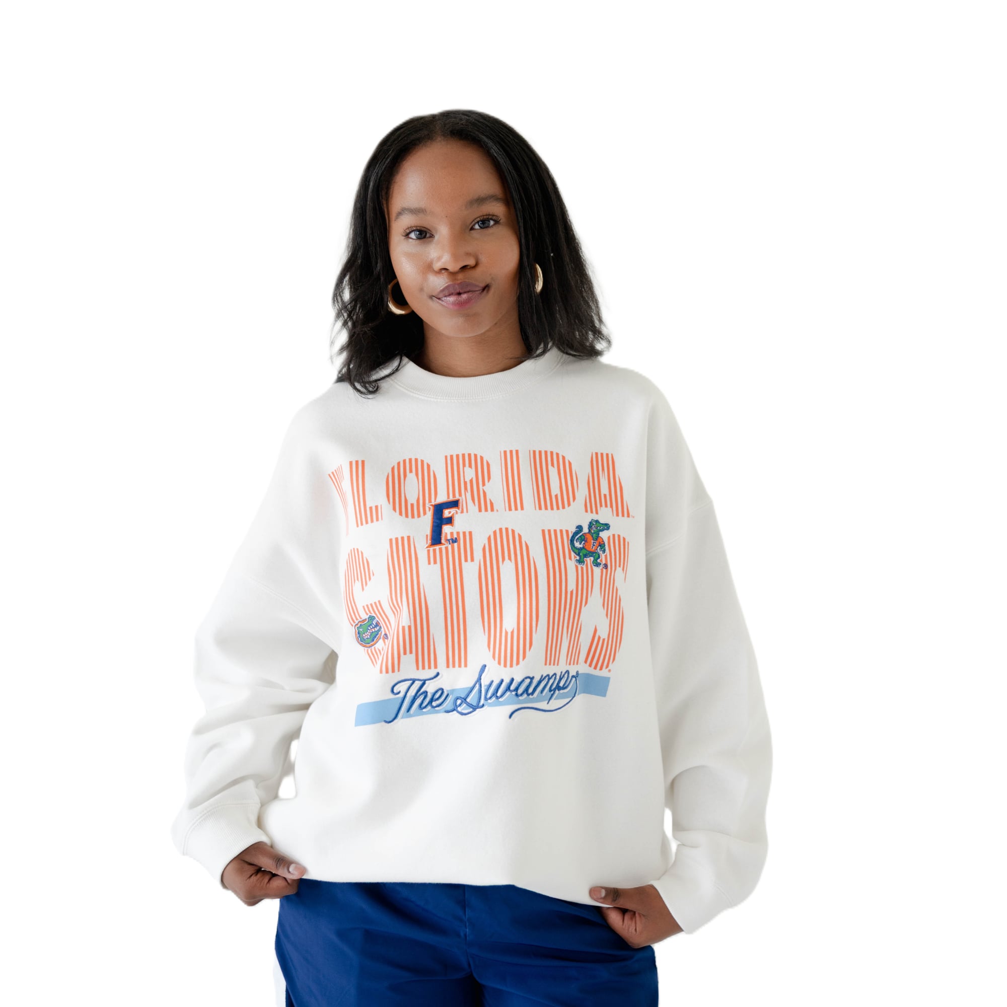 Sweat-shirt rayé blanc Florida Gators pour femmes, idéal les jours de match