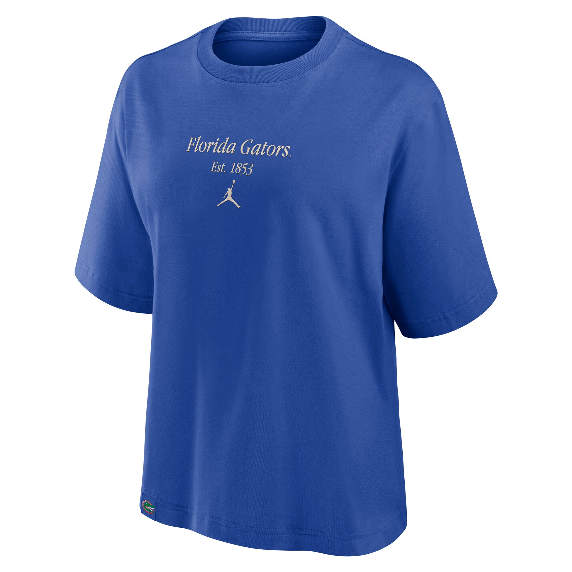 T-shirt Jordan Brand Royal Florida Gators pour femme, coupe carrée, étiquette établie
