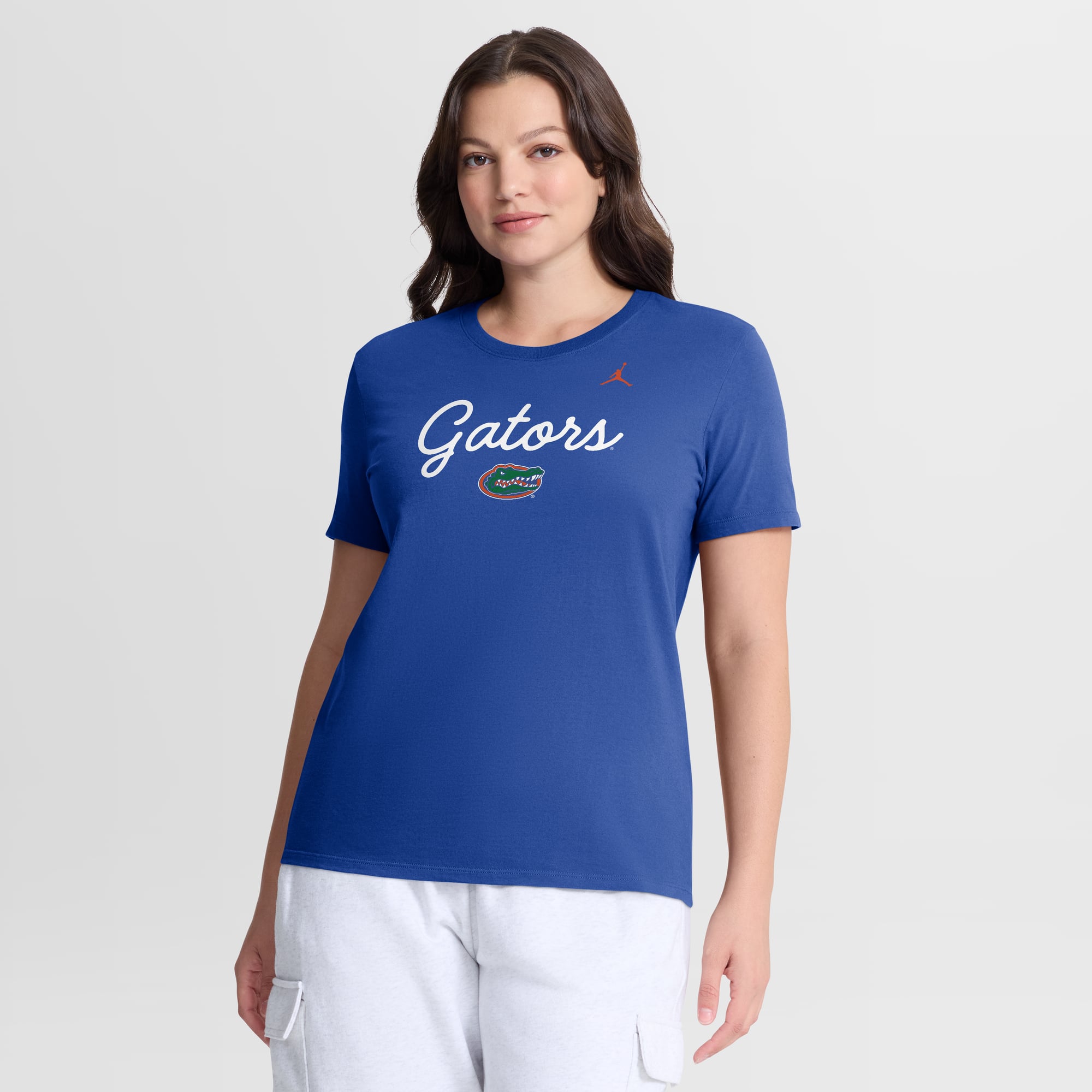 T-shirt Jordan Brand Royal Florida Gators pour femmes avec logo Mantra Script