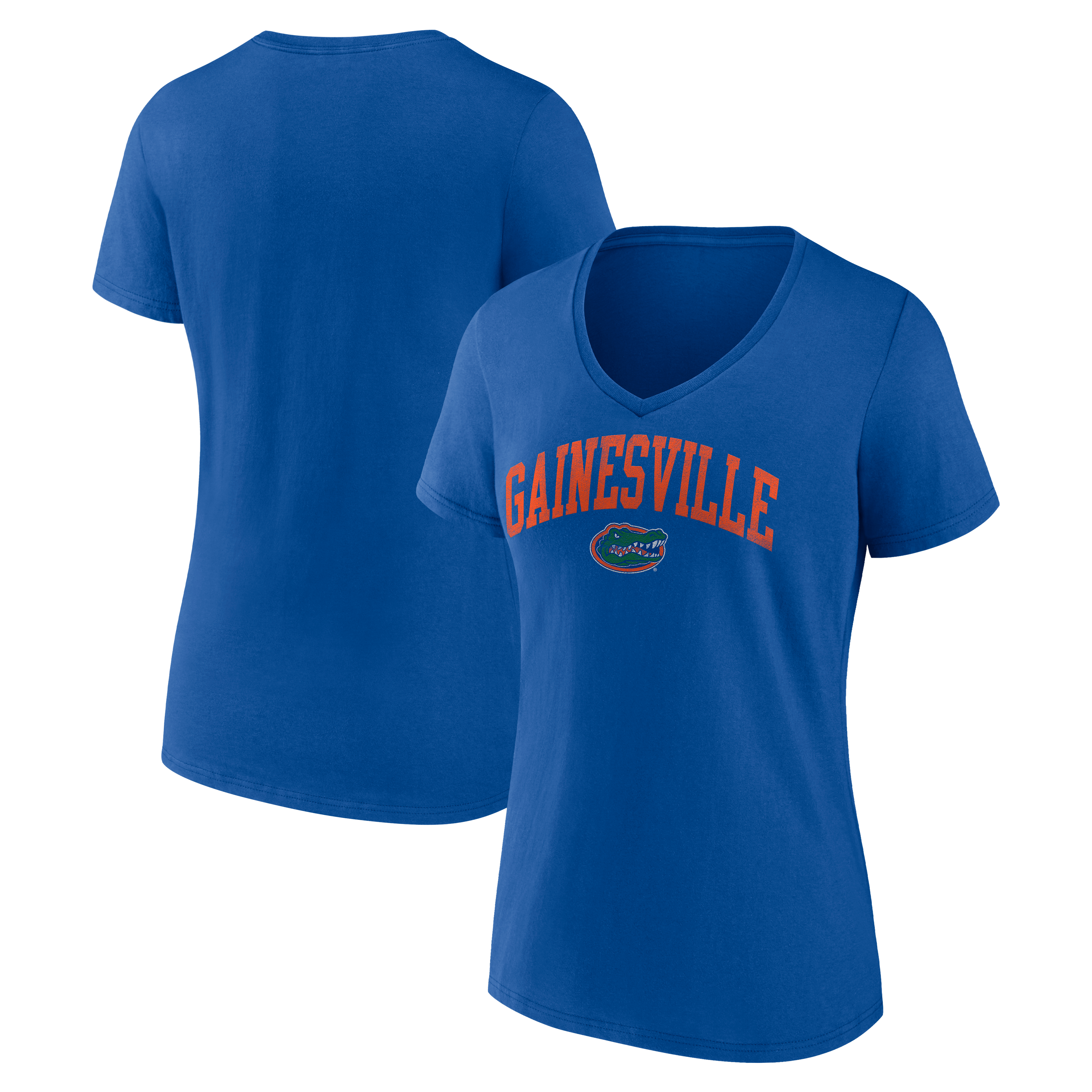 T-shirt à col en V pour femme, logo athlétique royal, équipe des Florida Gators