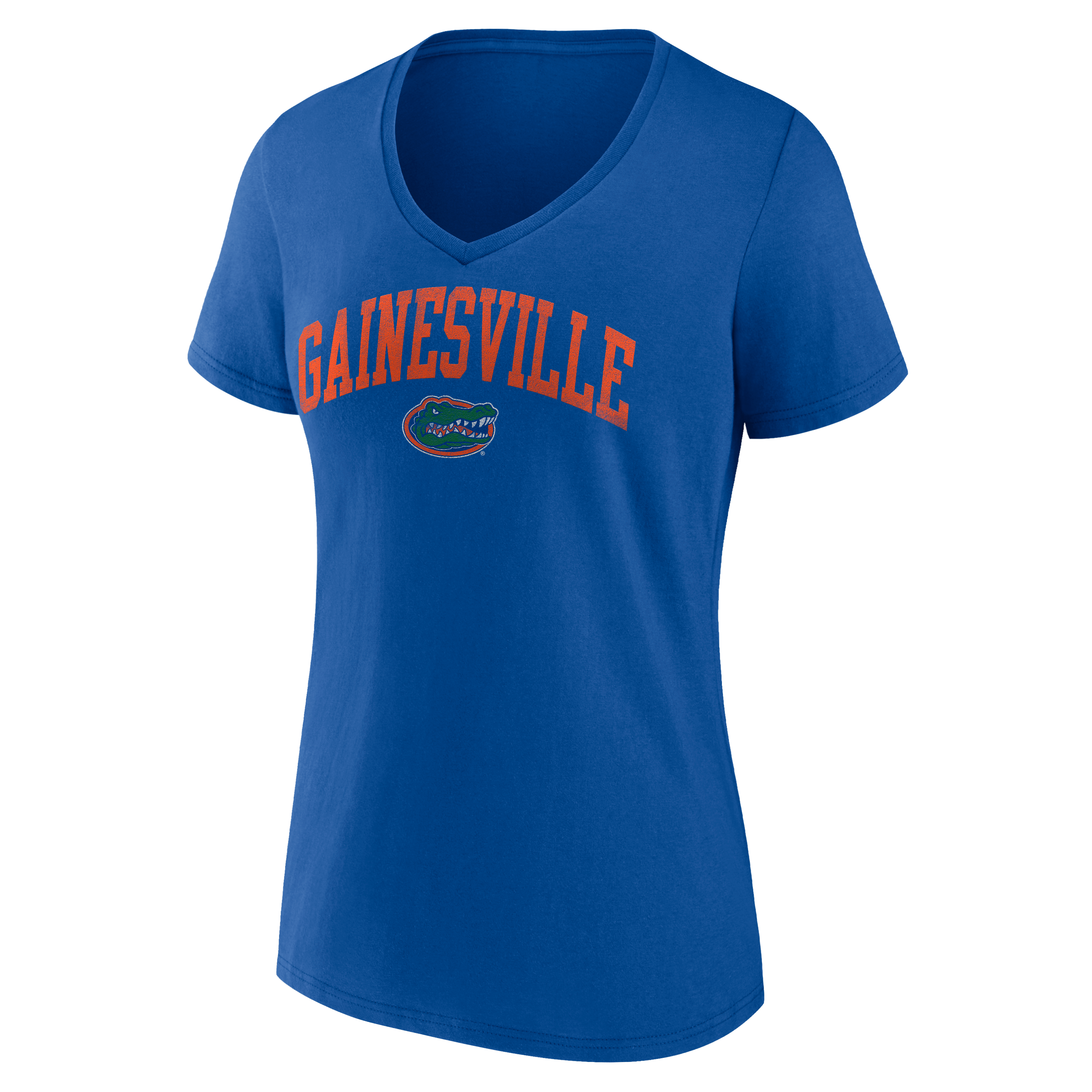 T-shirt à col en V pour femme, logo athlétique royal, équipe des Florida Gators