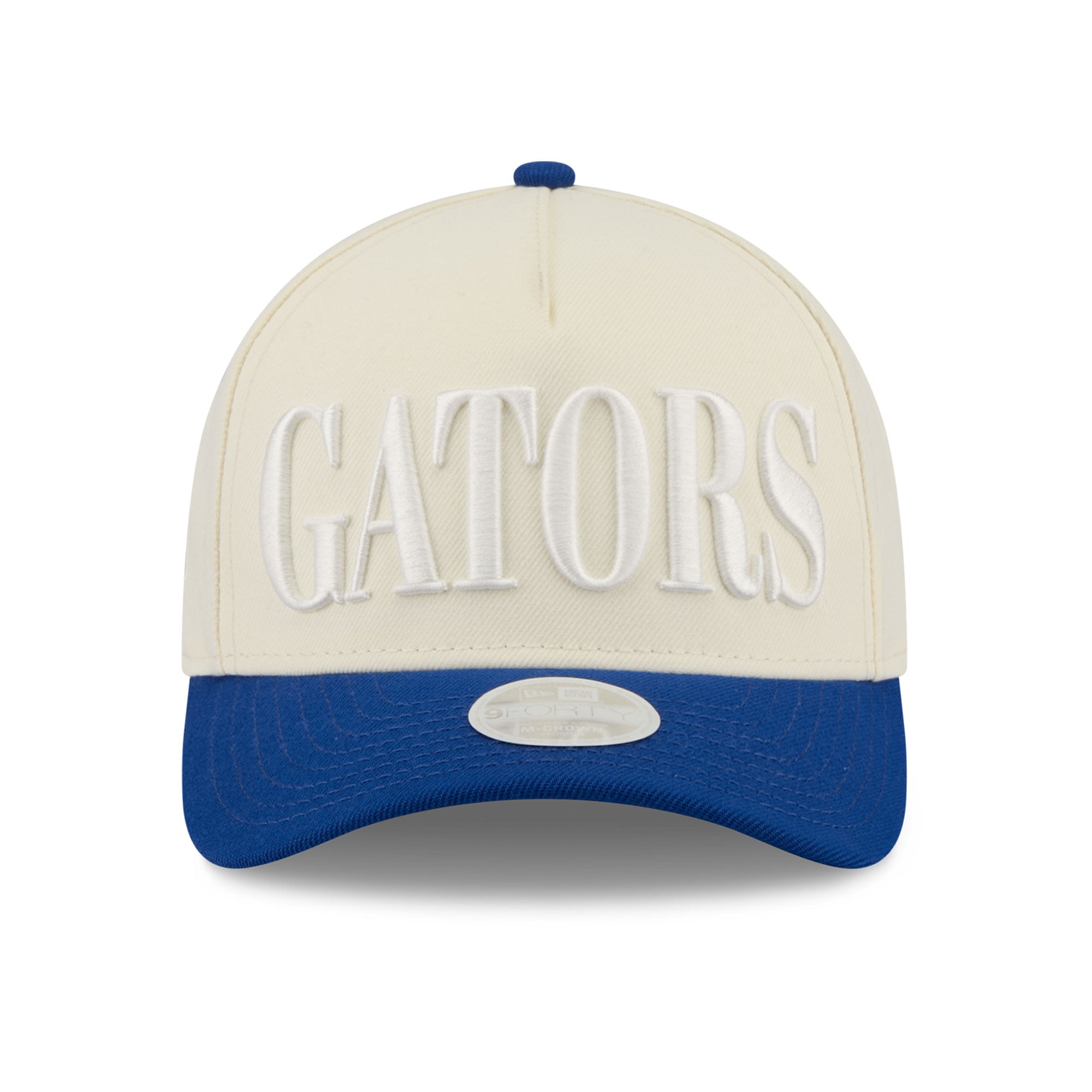 Casquette ajustable New Era 9FORTY A-Frame blanche et royale pour femme, modèle Florida Gators.