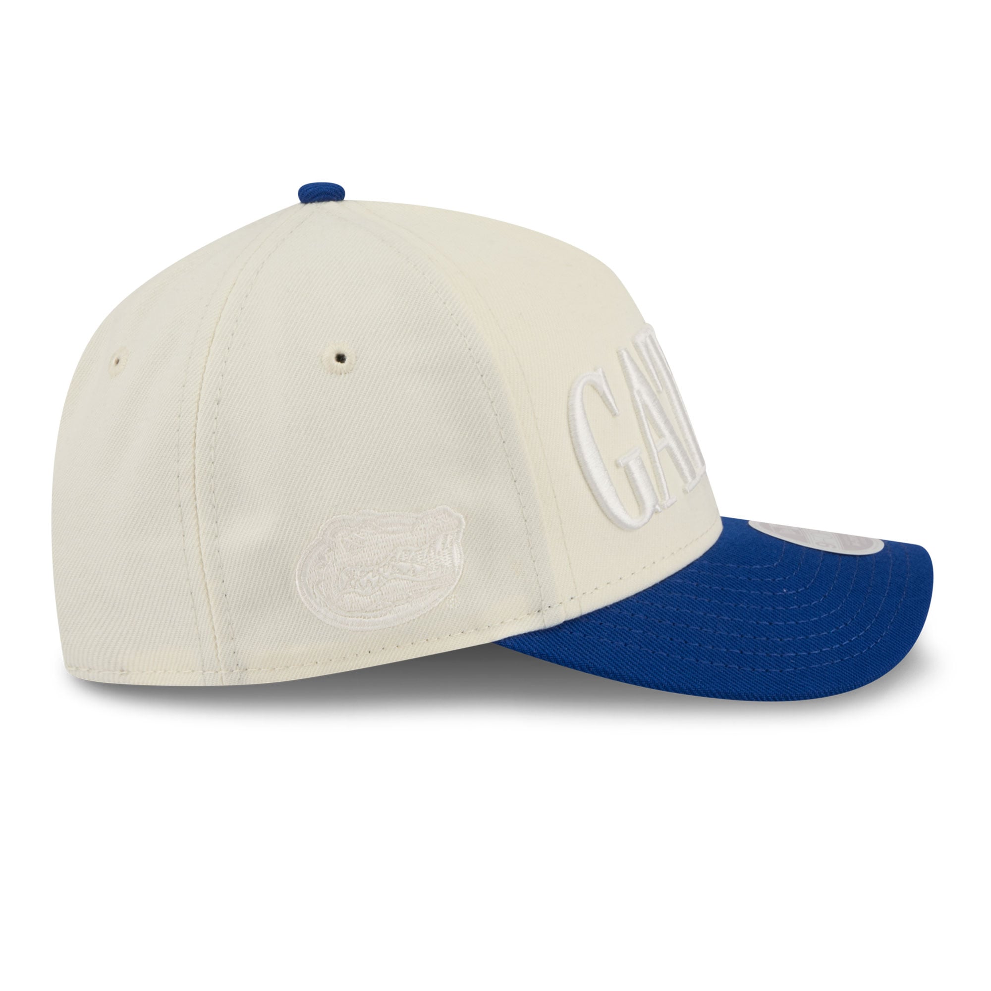 Casquette ajustable New Era 9FORTY A-Frame blanche et royale pour femme, modèle Florida Gators.