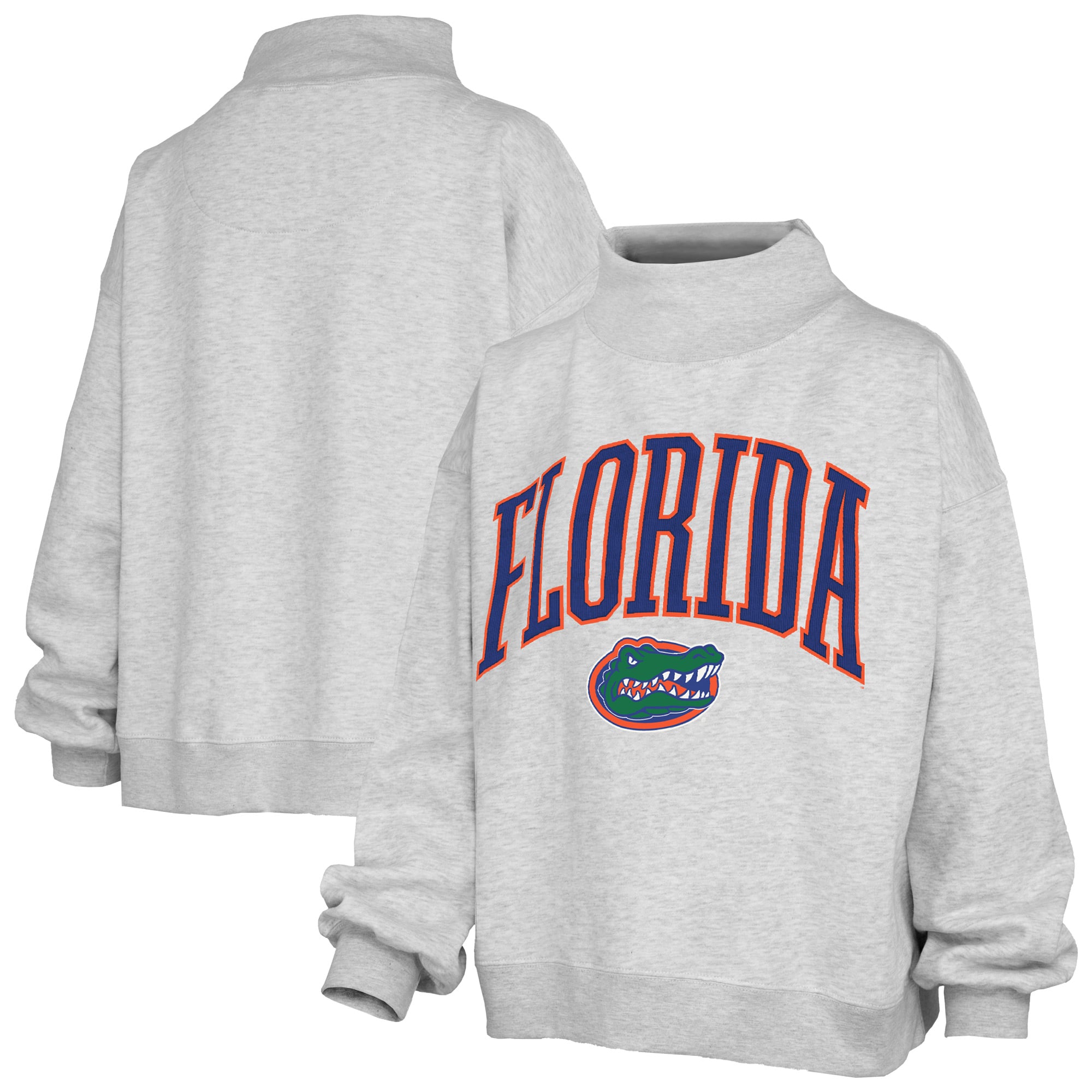 Women's Pressbox Gray Florida Gators Nelson Texture Lingo Mock Neck Fleece Sweatshirt