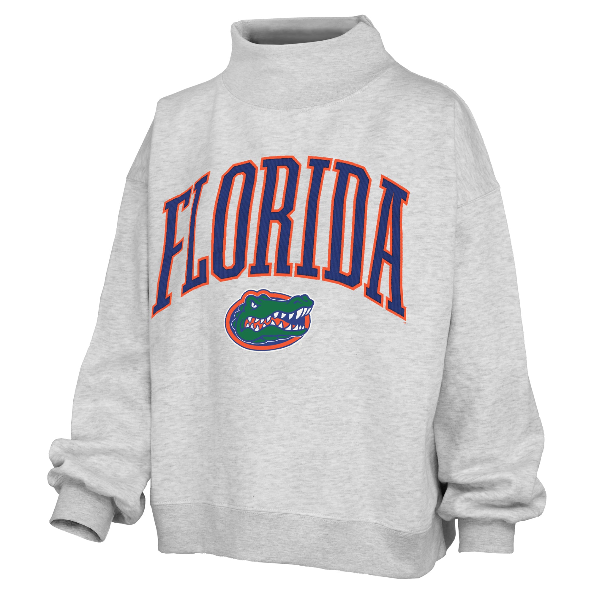 Women's Pressbox Gray Florida Gators Nelson Texture Lingo Mock Neck Fleece Sweatshirt