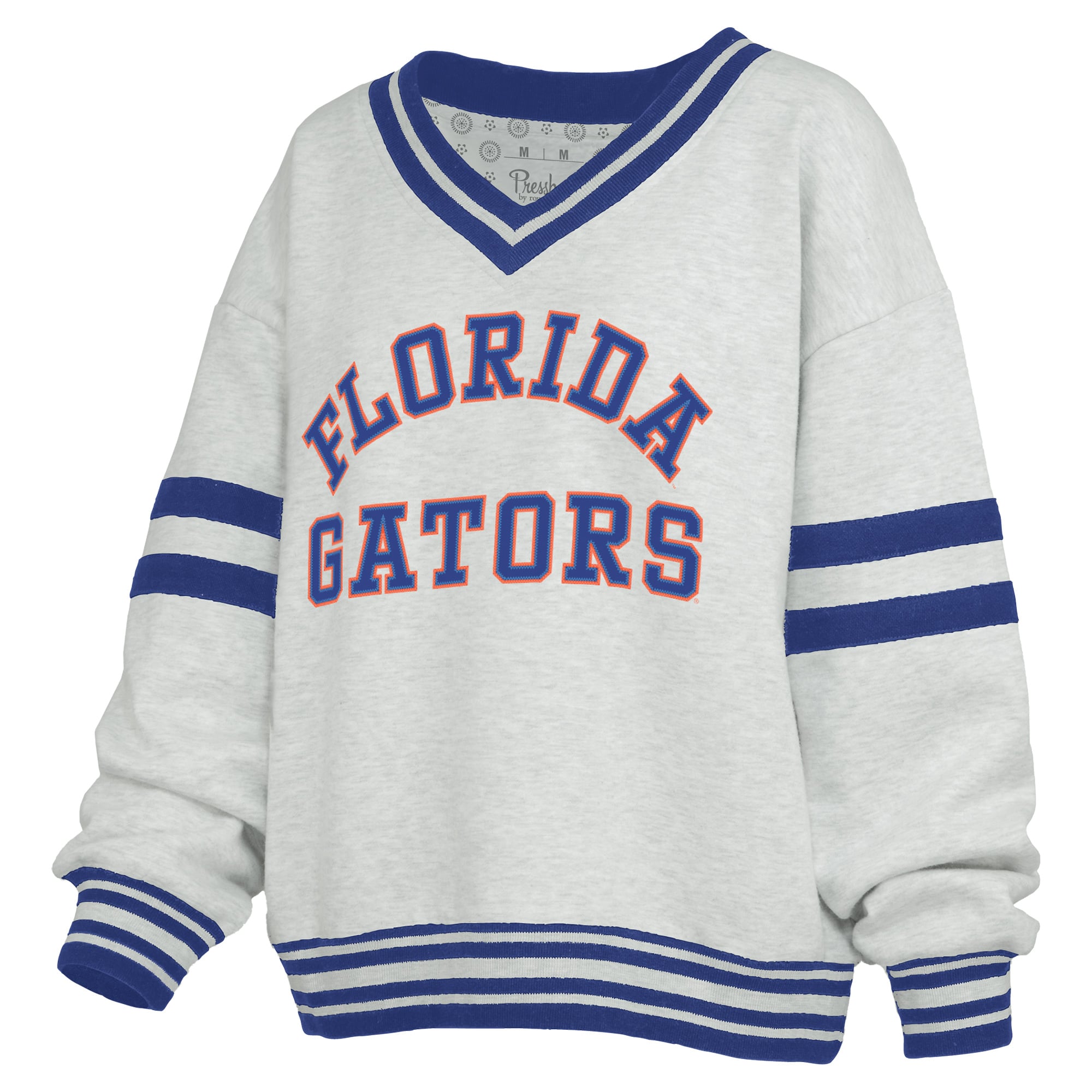 Women's Pressbox Gray/Royal Florida Gators Tackle Twill Oates V-Neck Sweatshirt