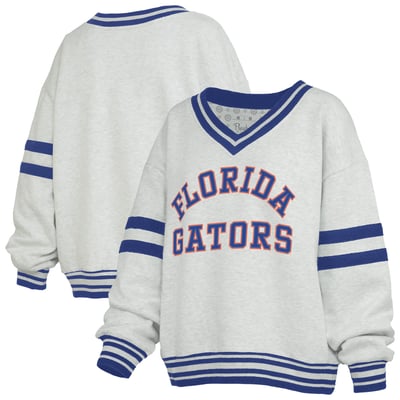 Florida Gators Pressbox Women's Tackle Twill Oates V-Neck Sweatshirt - Gray/Royal