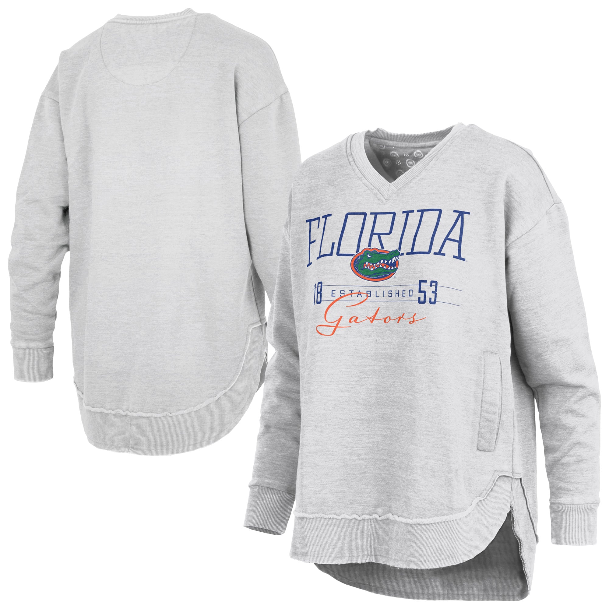 Women's Pressbox  Heather Gray Florida Gators Marcus East Hall Poncho V-Neck Sweatshirt