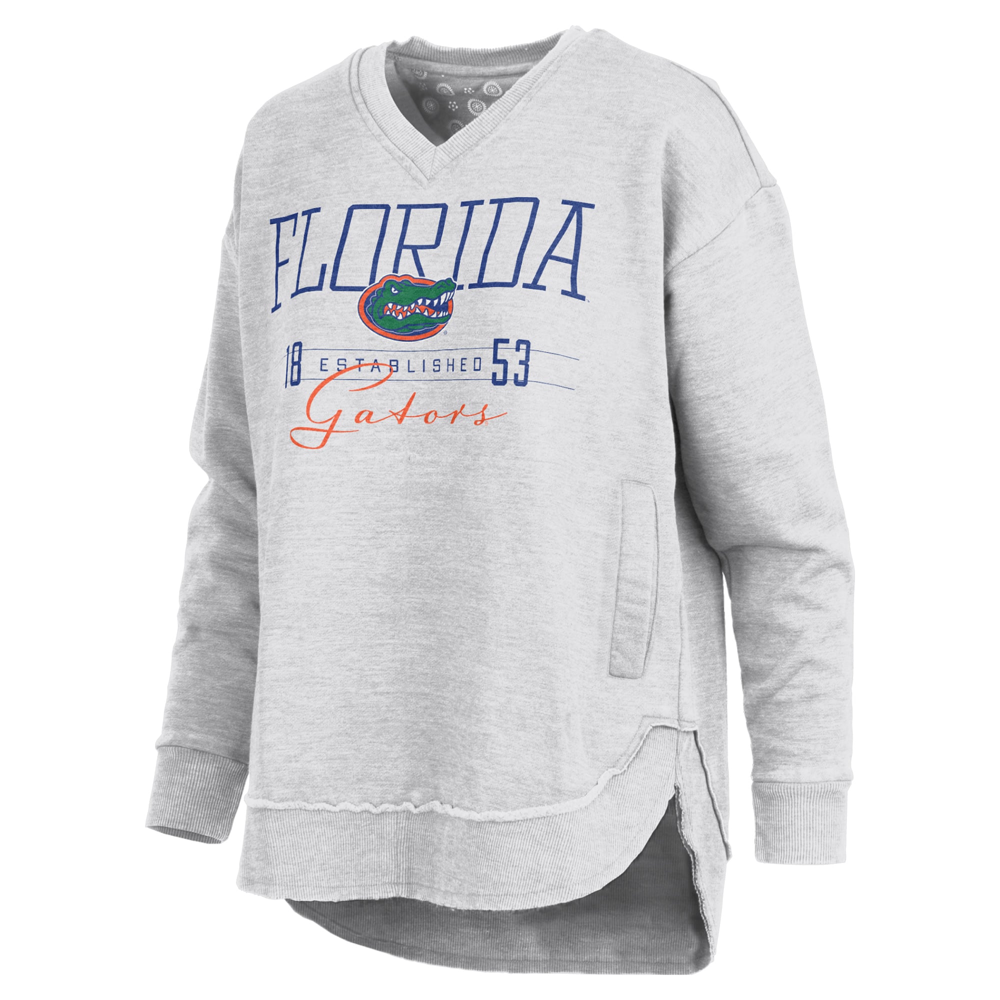 Women's Pressbox  Heather Gray Florida Gators Marcus East Hall Poncho V-Neck Sweatshirt