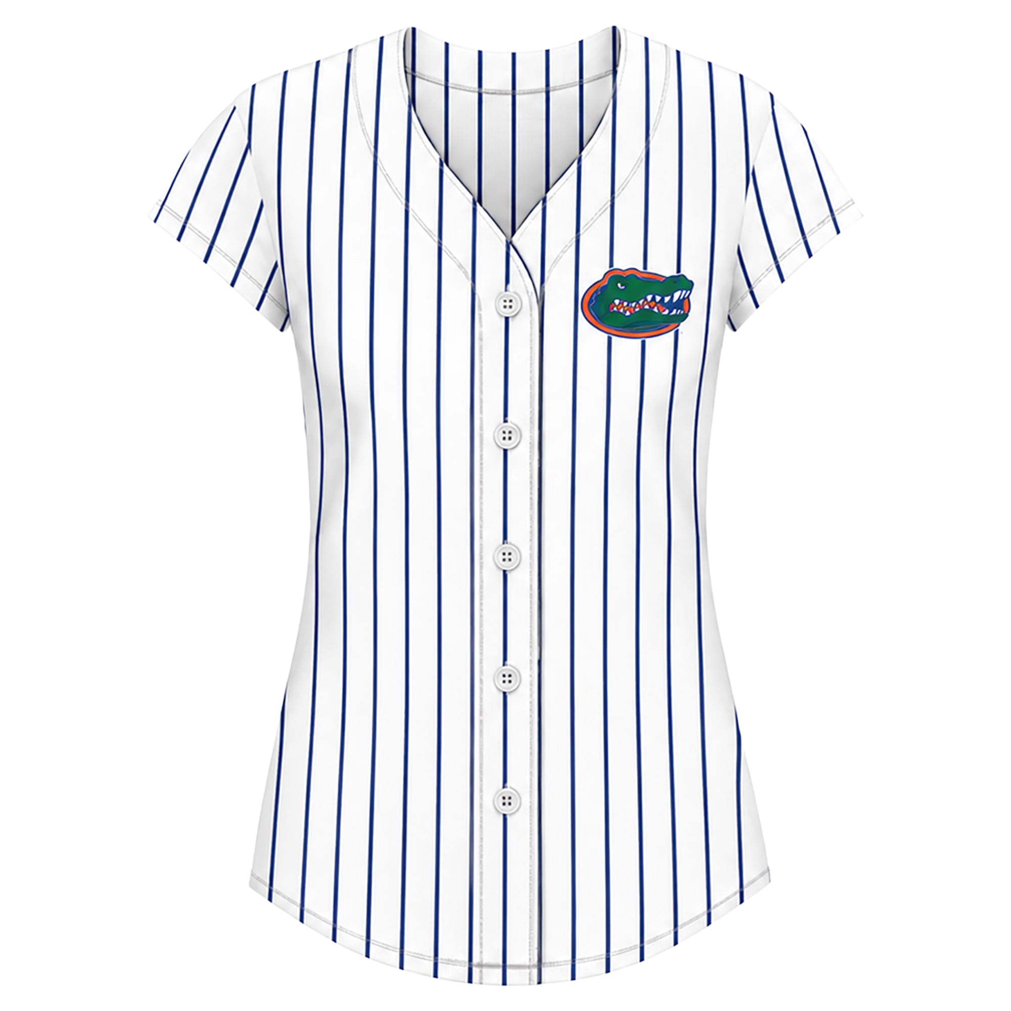 Women's Profile White/Royal Florida Gators Plus Stripe Glitter Button-Up Fashion Jersey Top