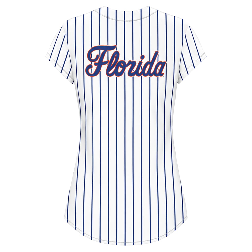 plus size baseball jersey dress Women's Profile White/Royal Florida Gators Stripe Glitter Button-Up Fashion Top BFCM2024