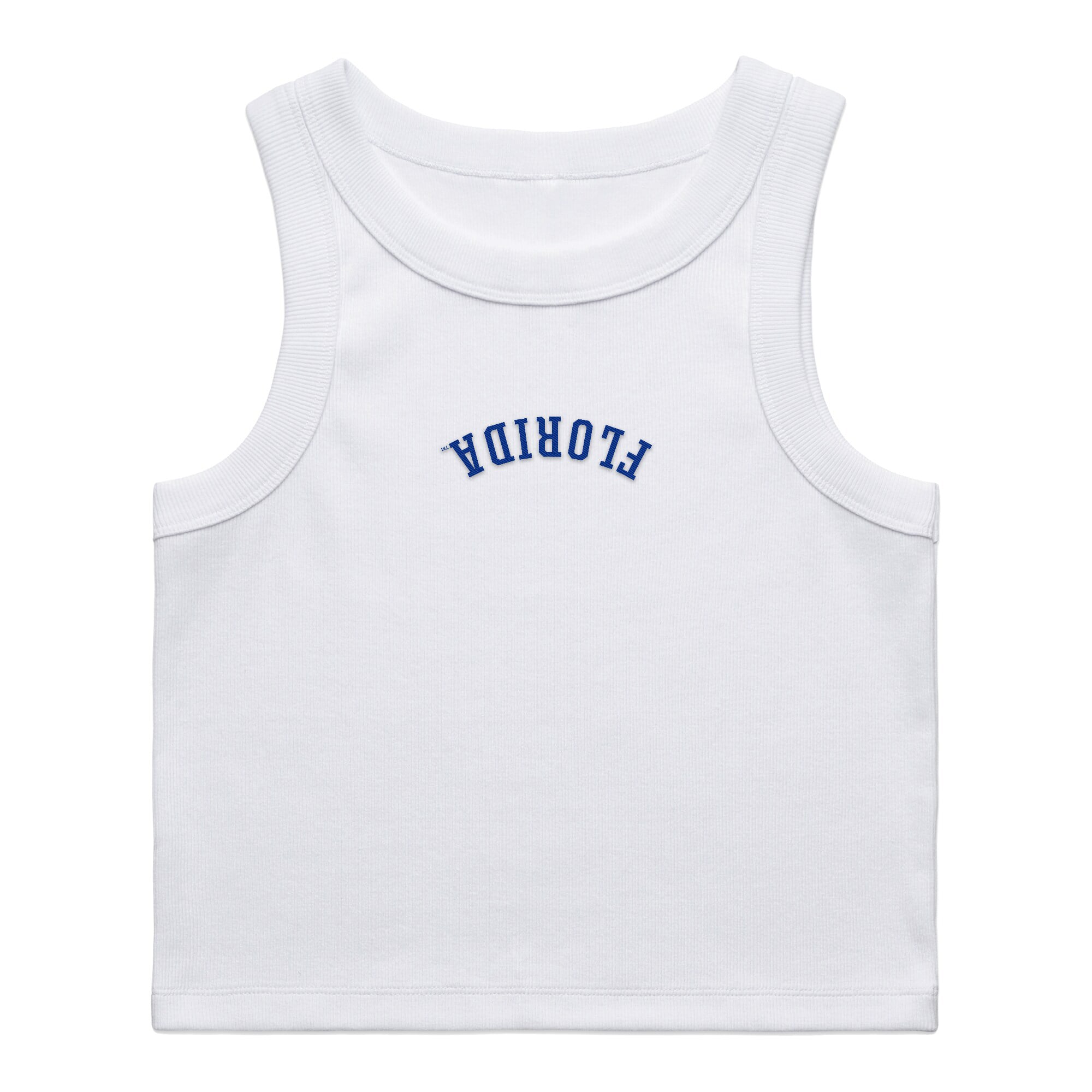Women's Uscape Apparel White Florida Gators Upside Down Embroidery Ribbed Cropped Tank Top